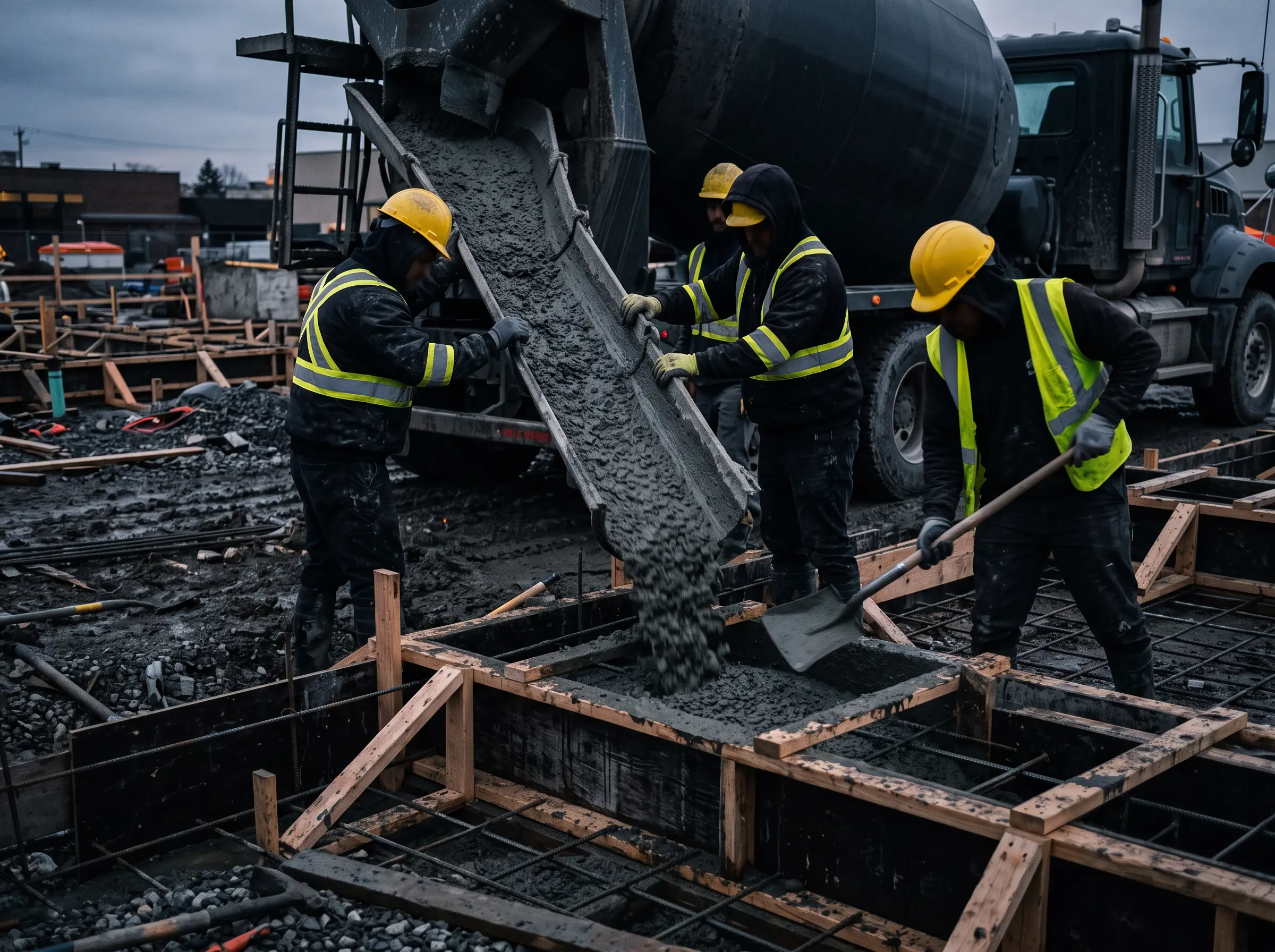 Commercial concrete flatwork being placed