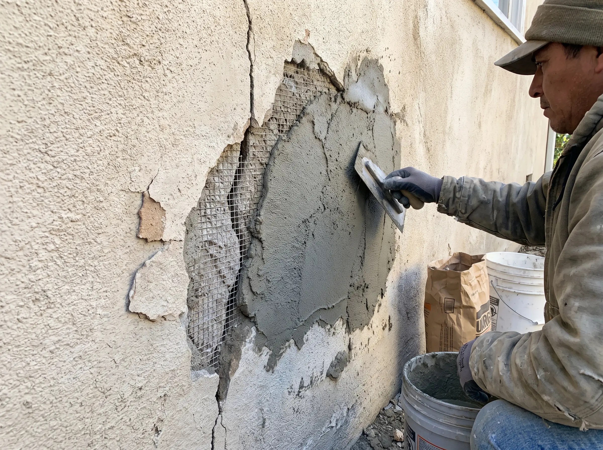 Stucco crack and patch repair