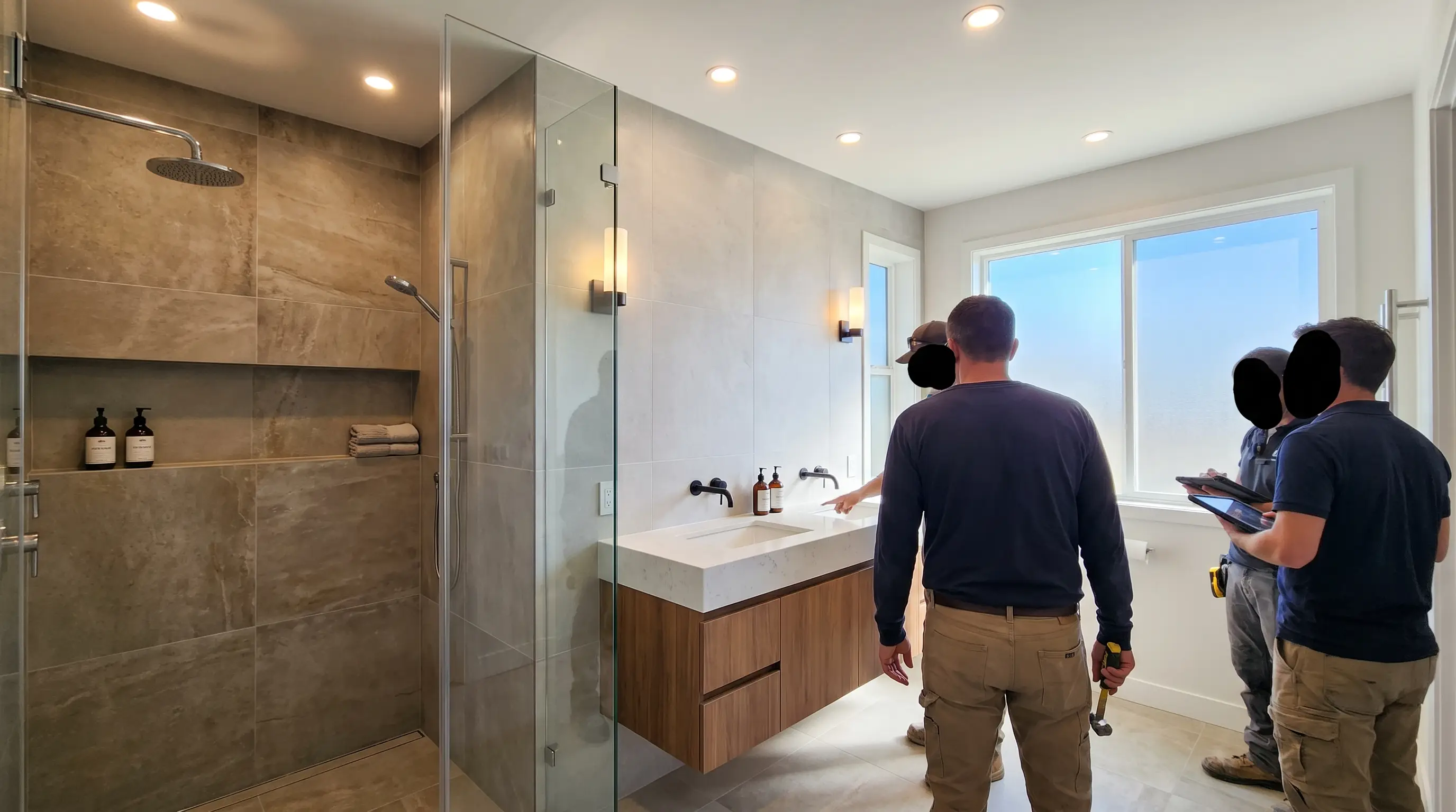 Crew working on a bathroom remodel