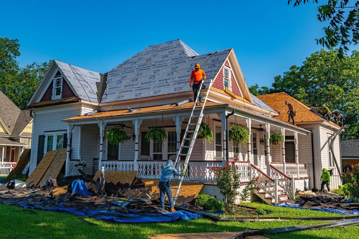 Roof replacement in progress