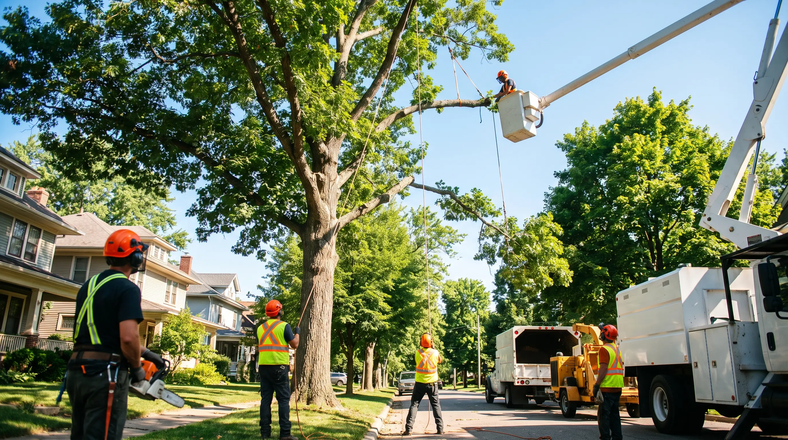 Lawn and tree service crew on a job