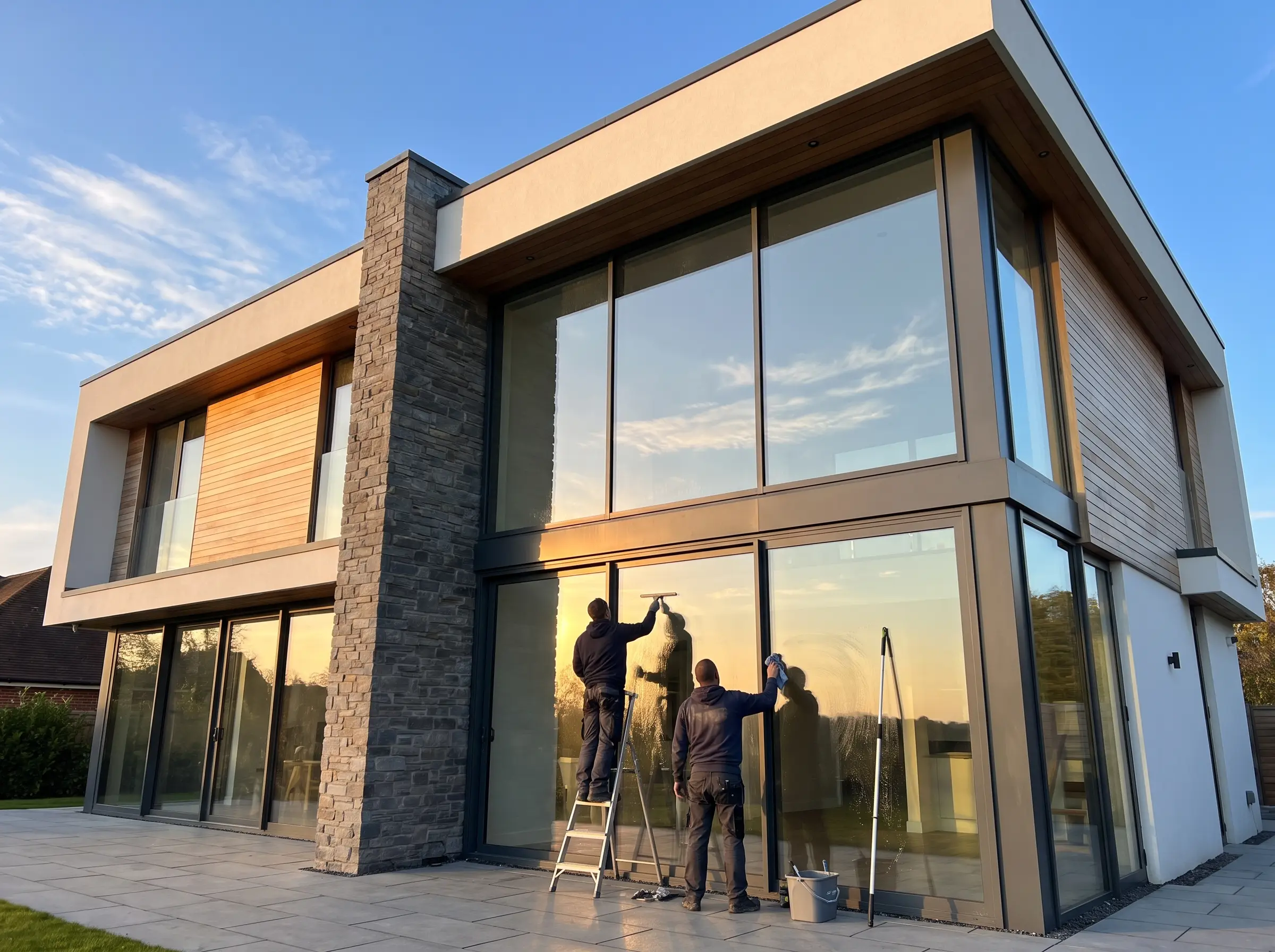 Crew cleaning windows