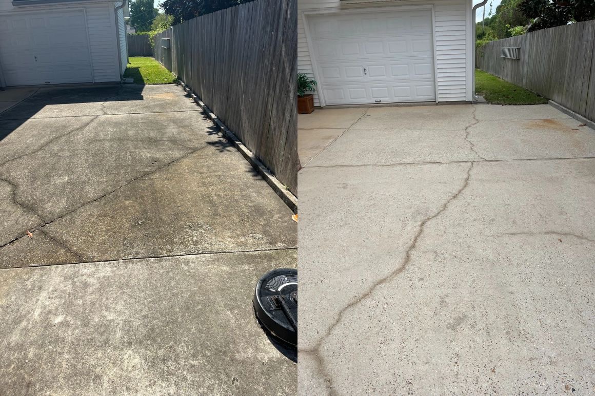 Commercial pressure washing in progress