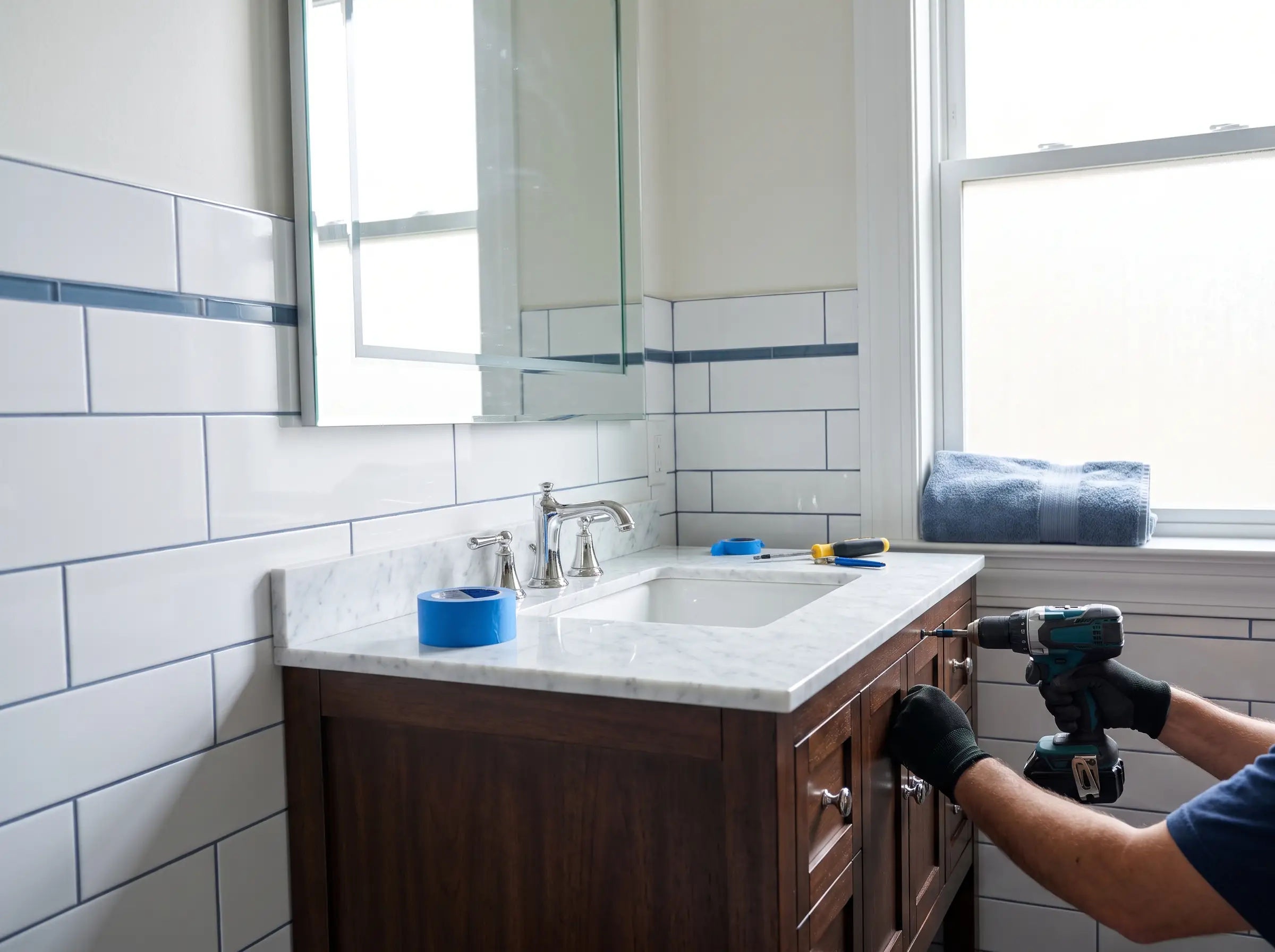 Finished tile bathroom