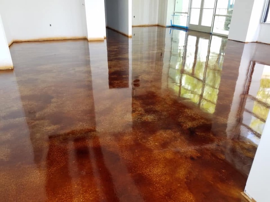 Amber metallic floor coating by Caliber, mirror finish