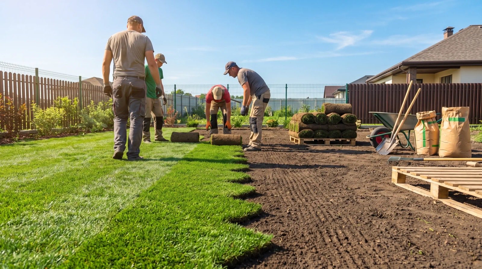 Crew working on a lawn care project