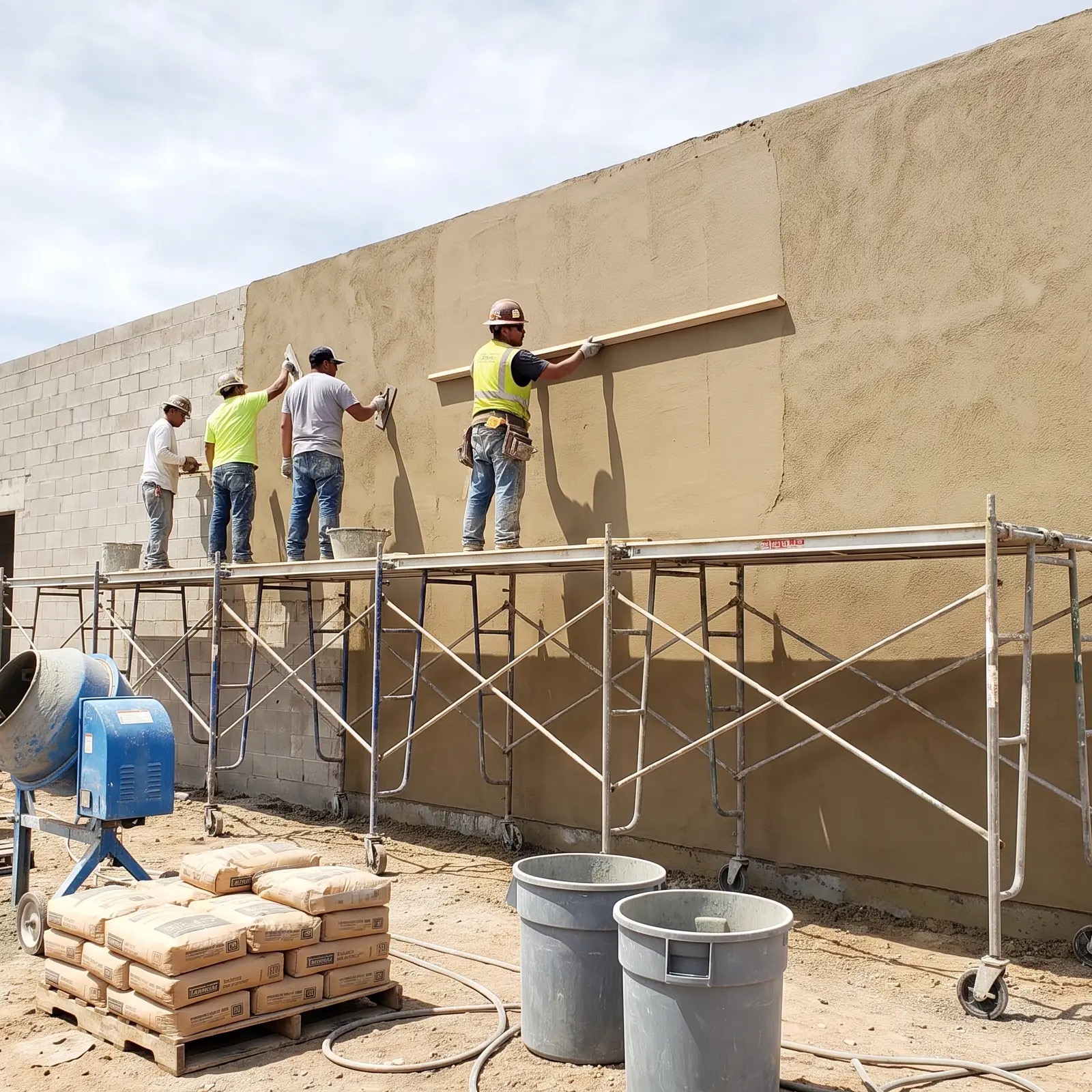 Commercial plastering in progress