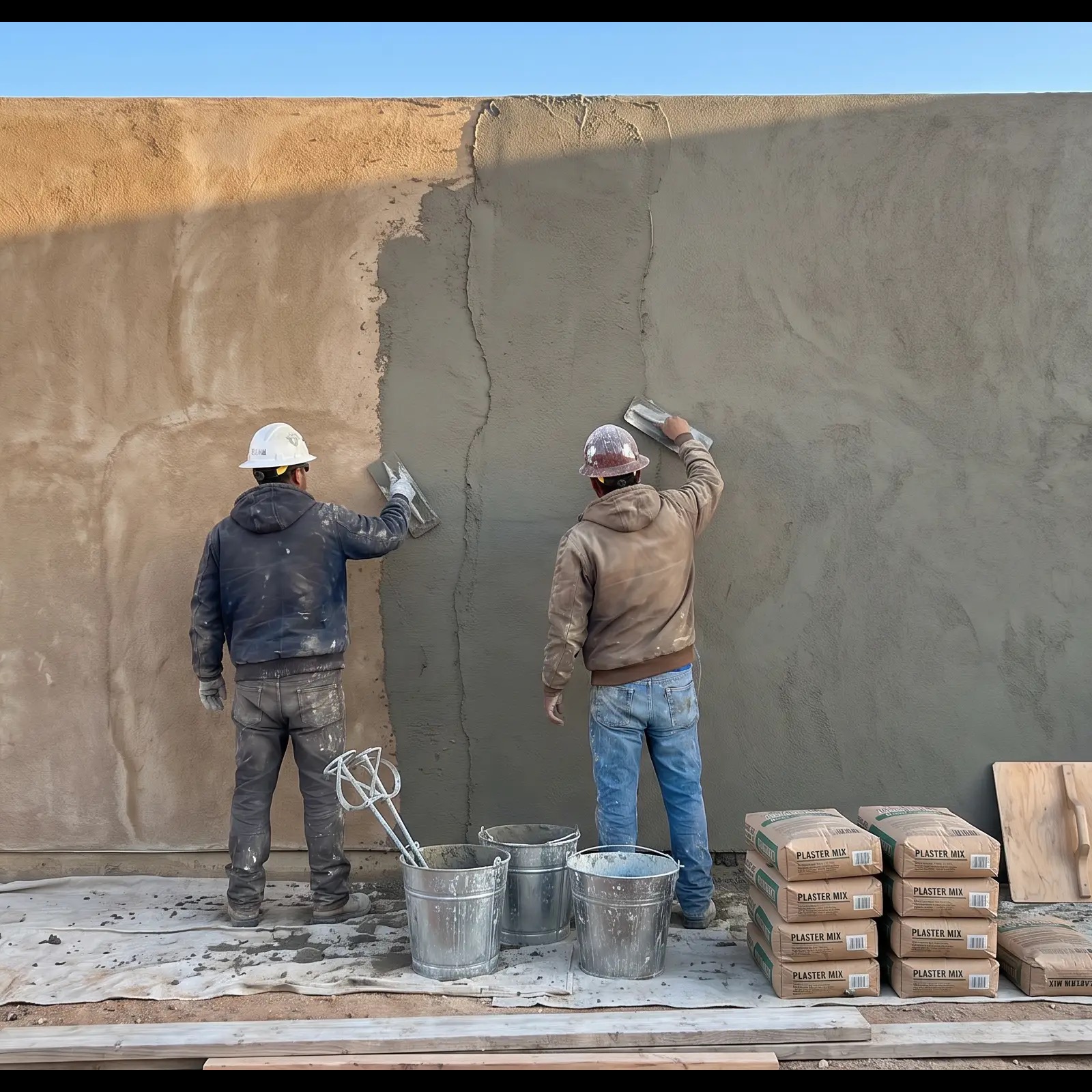 Plastering crew on a jobsite
