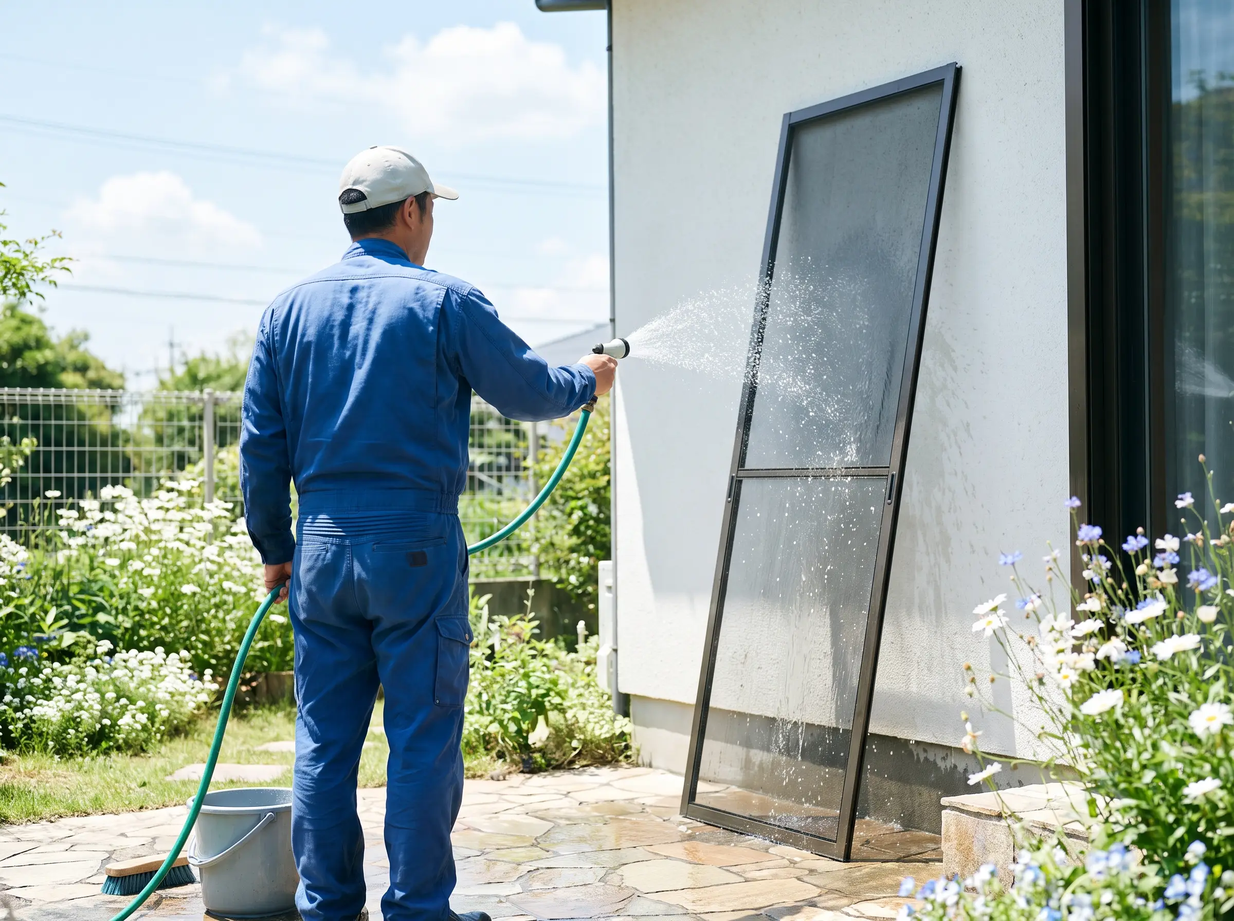 Storefront glass being cleaned