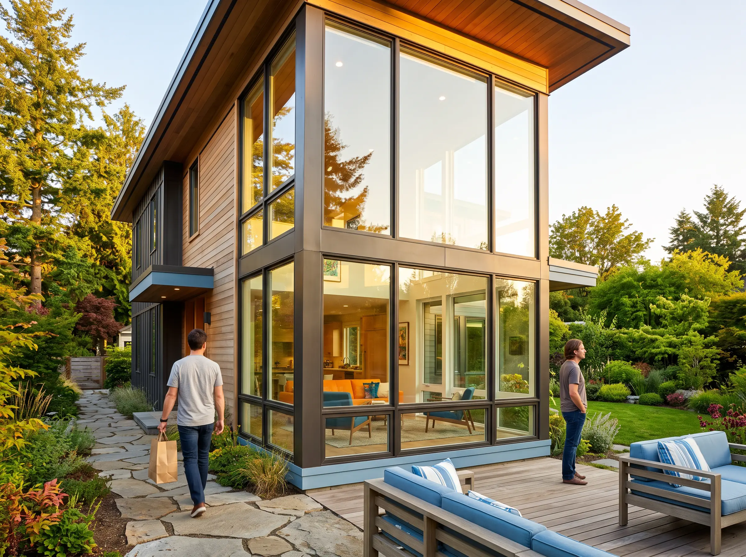 Window cleaner working on a home