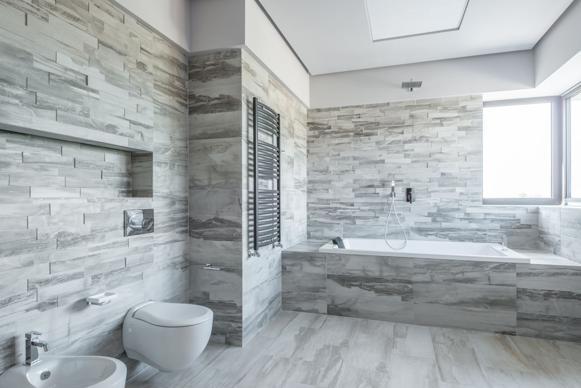 Commercial tile installation in progress