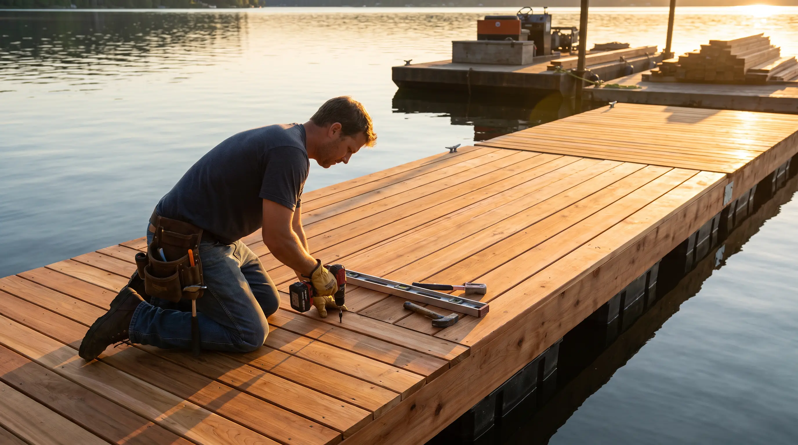 Dock crew working on the water