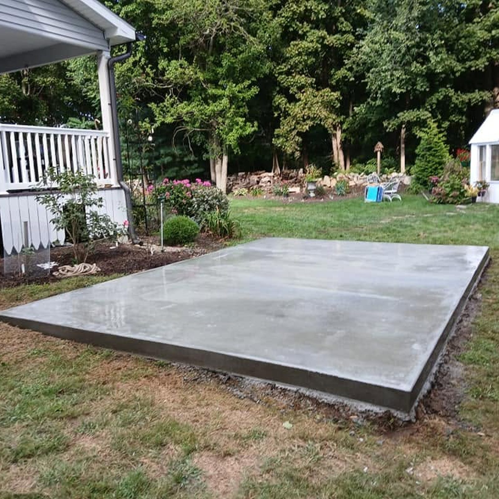 Finished residential concrete slab in a backyard