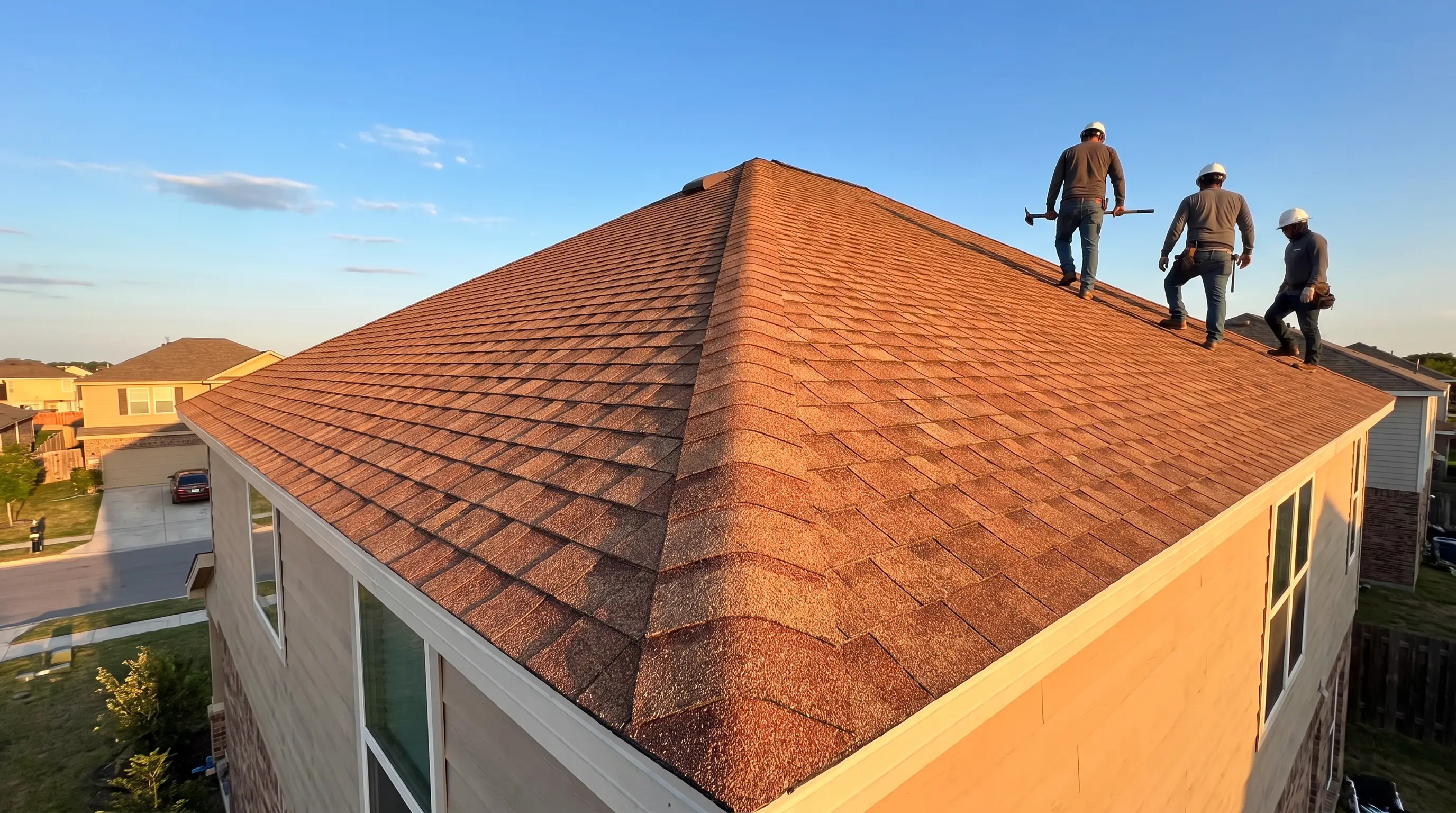 Crew installing a new roof