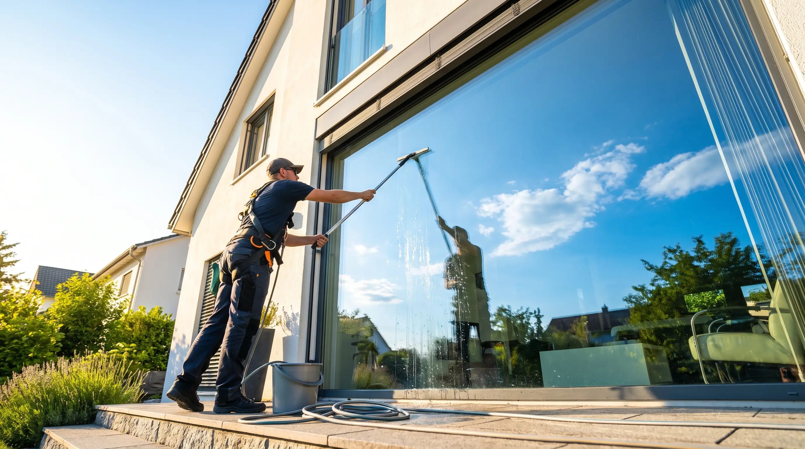 Window cleaning technician on the job