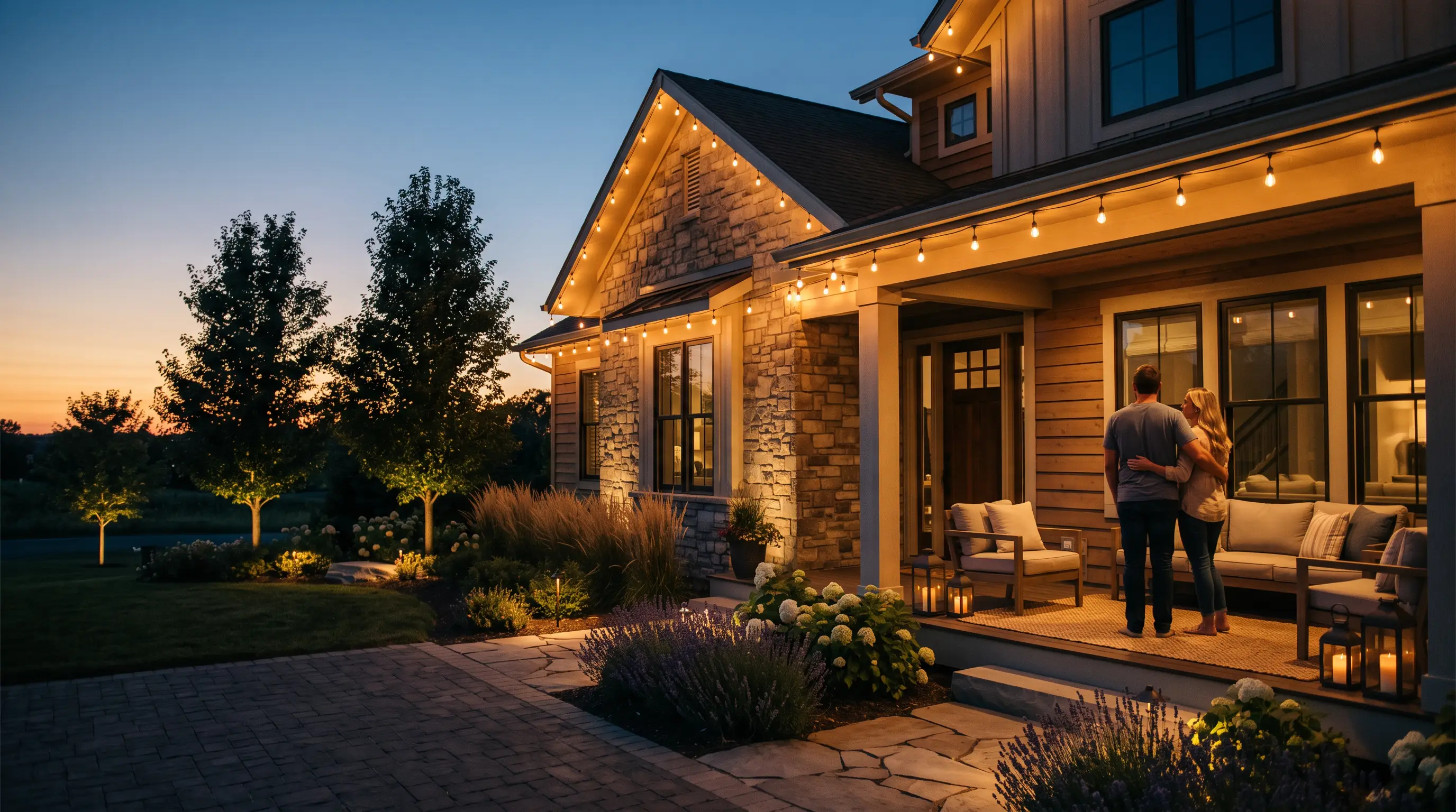 Permanent architectural lighting installed on a home