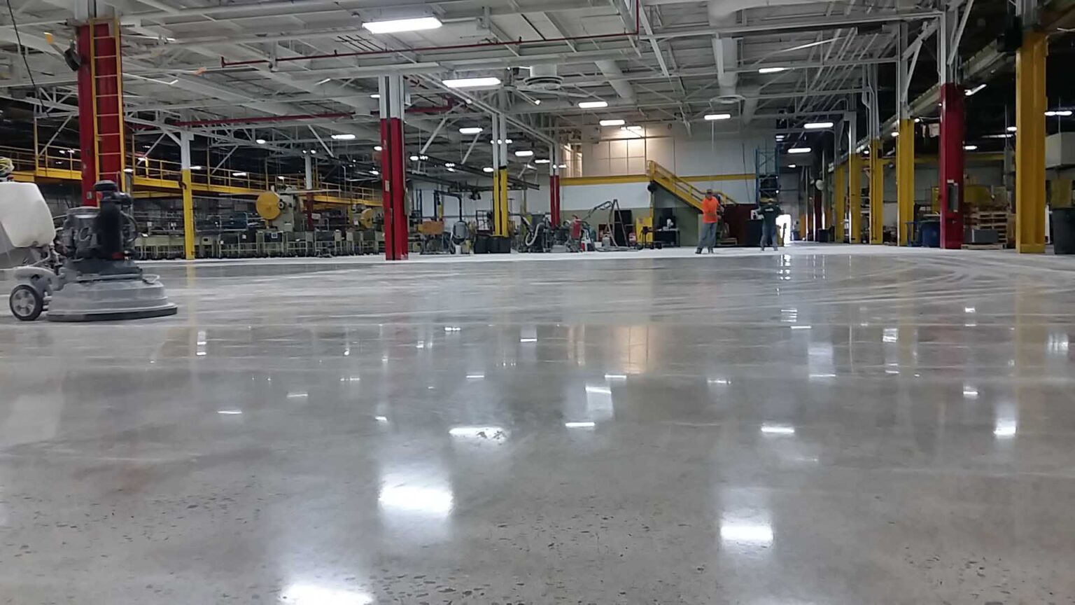 High-gloss polished concrete floor in an open space