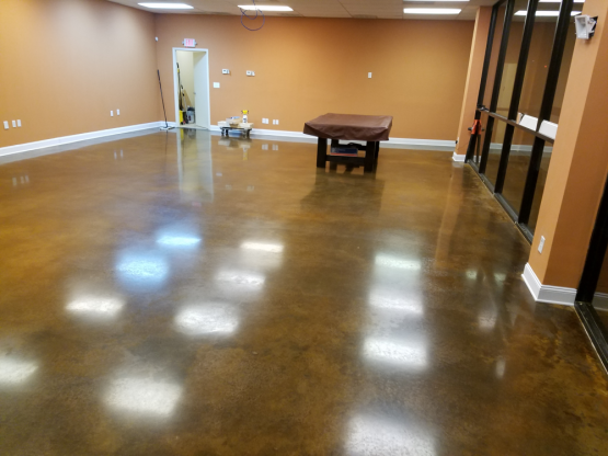 Stained decorative concrete floor with custom color