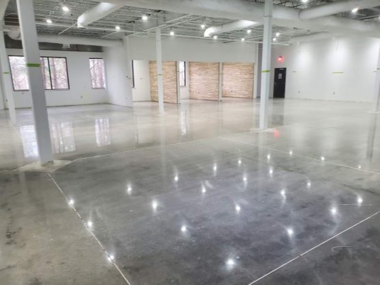 Decorative metallic epoxy floor with a marbled pearl finish