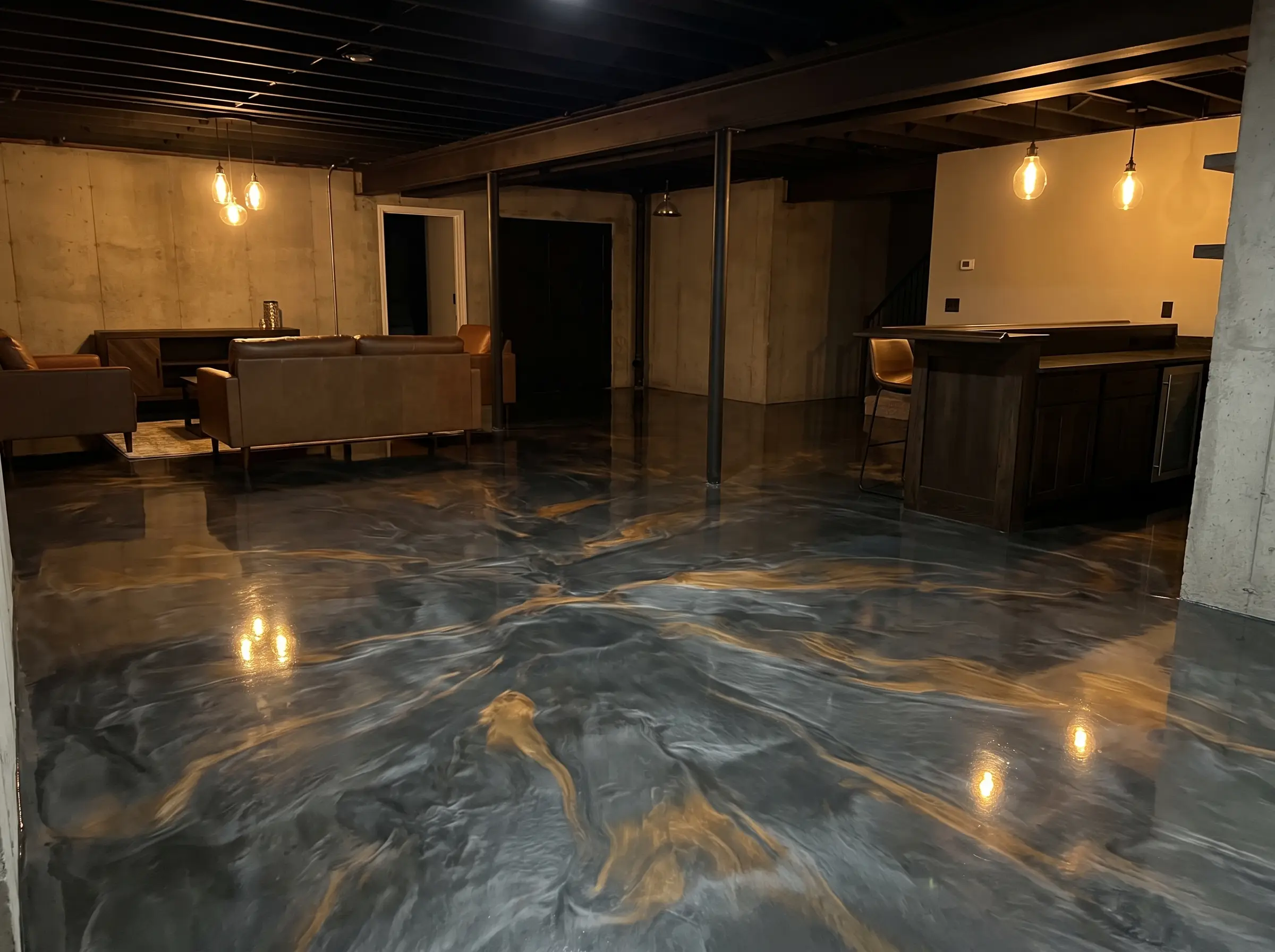 Commercial polished concrete floor in a large space