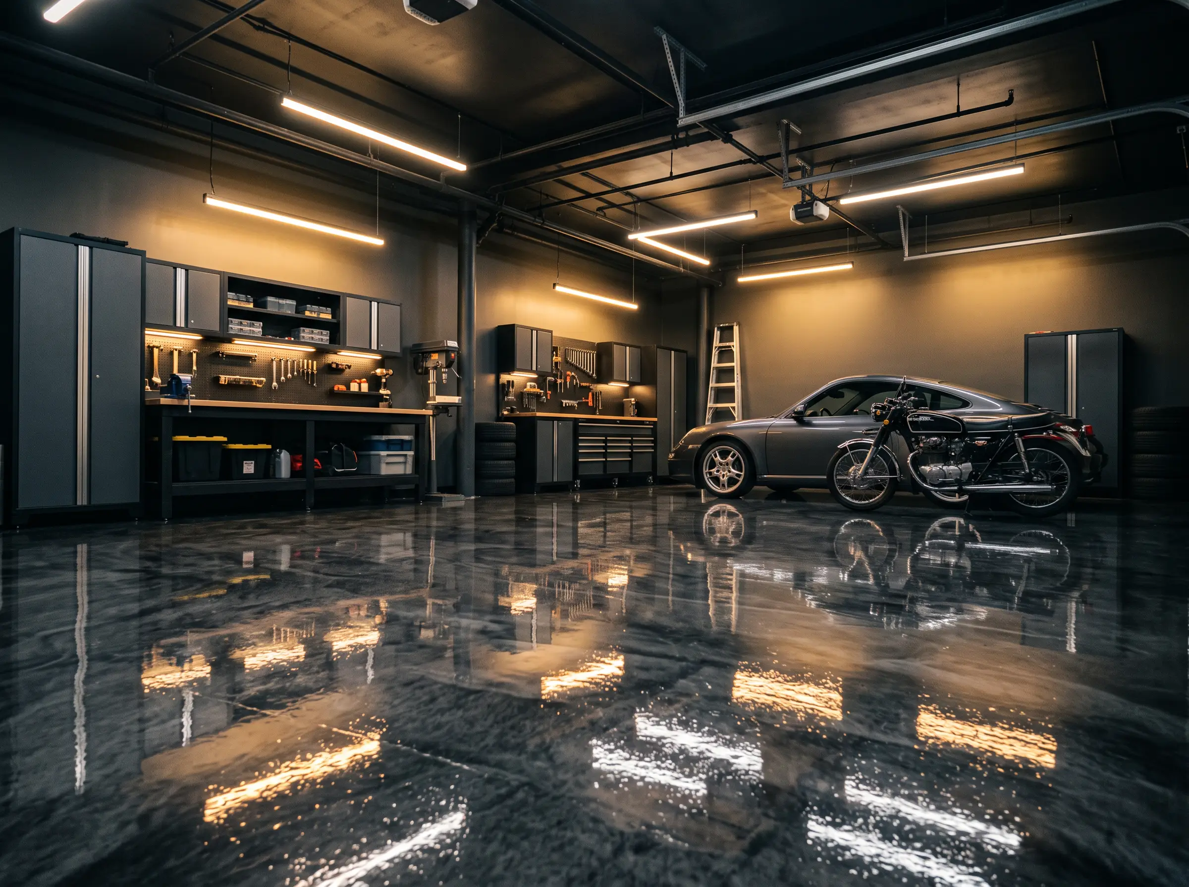 Polished concrete floor with a mirror finish