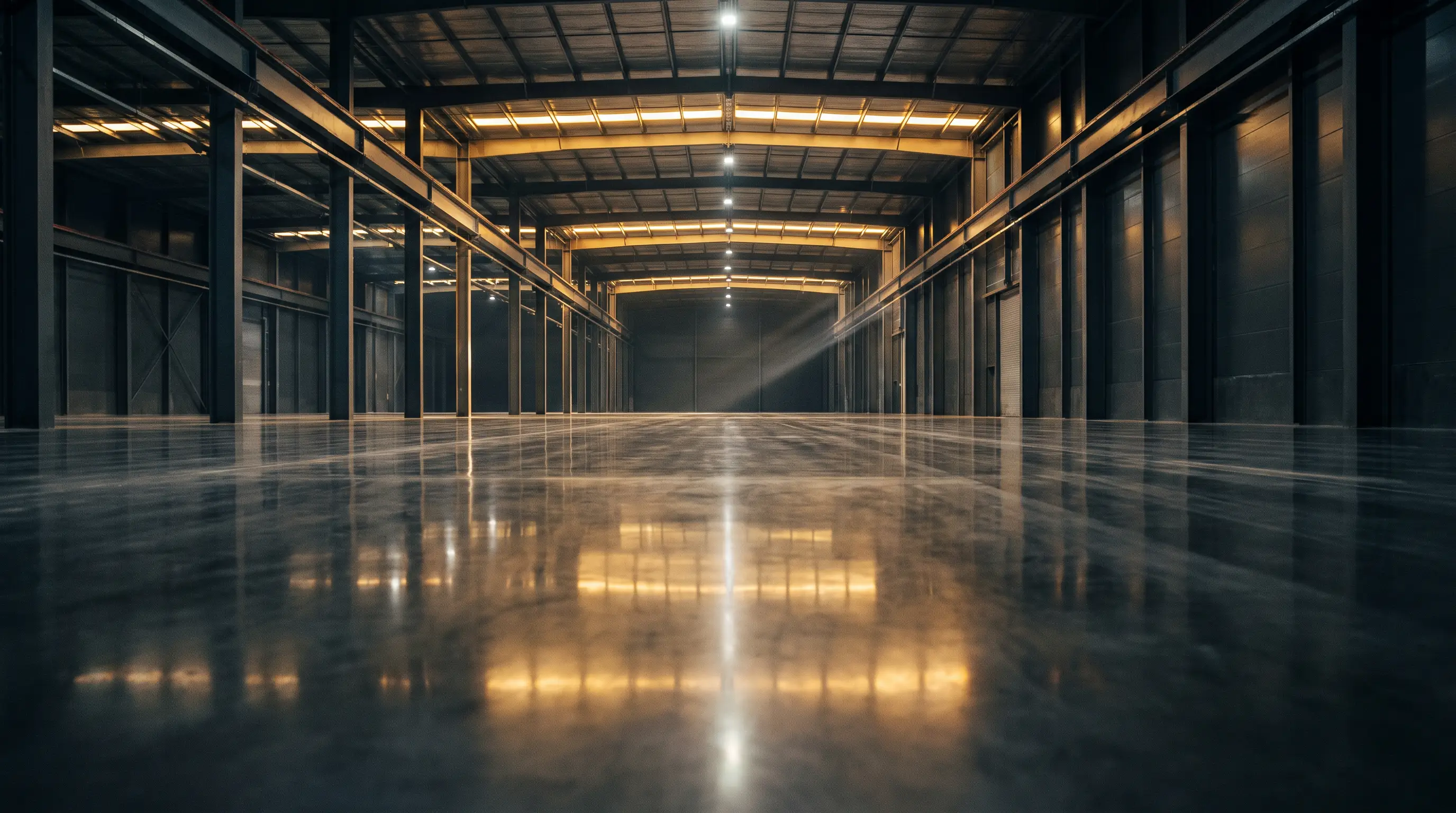 Freshly polished concrete floor with a high-gloss mirror finish