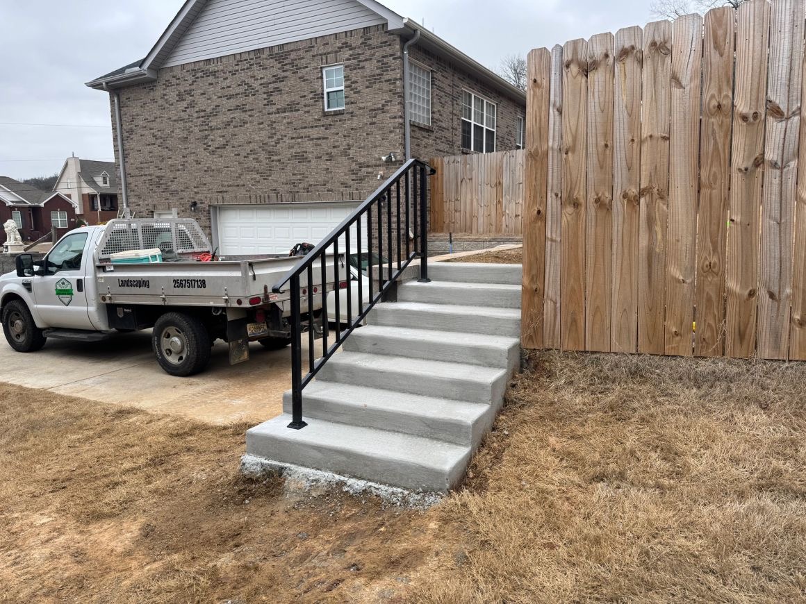 Concrete steps and retaining wall, finished