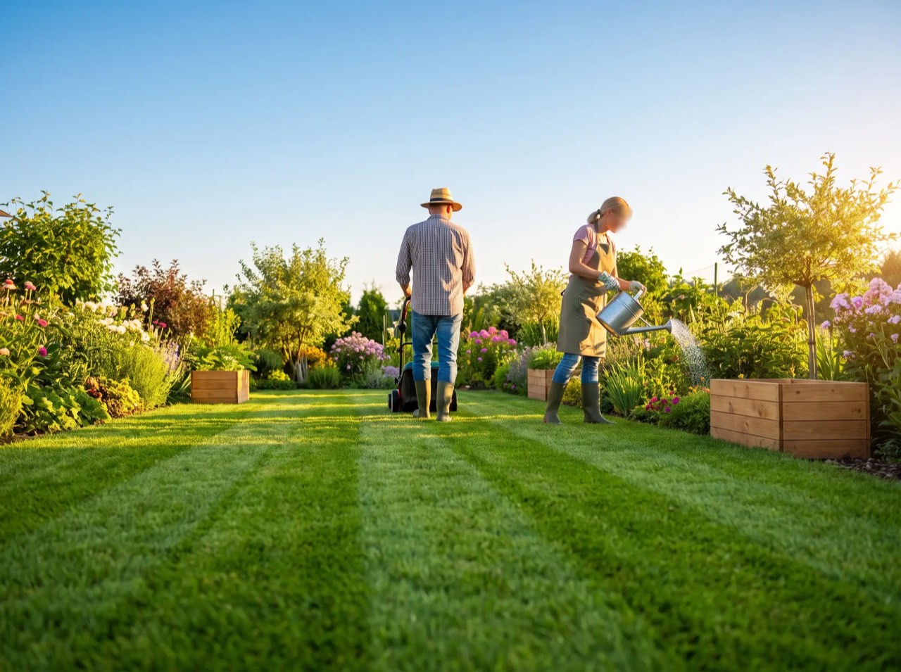 Seasonal lawn care and garden upkeep