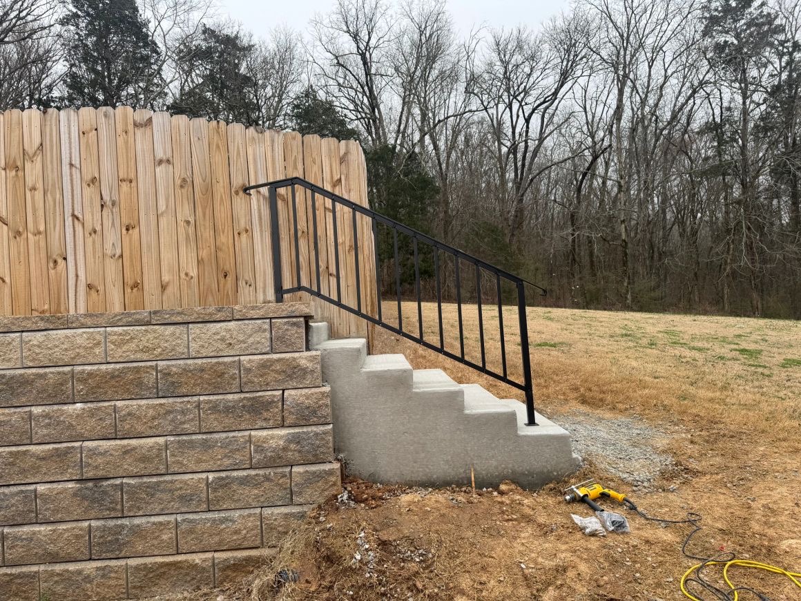 Retaining wall and steps, installed
