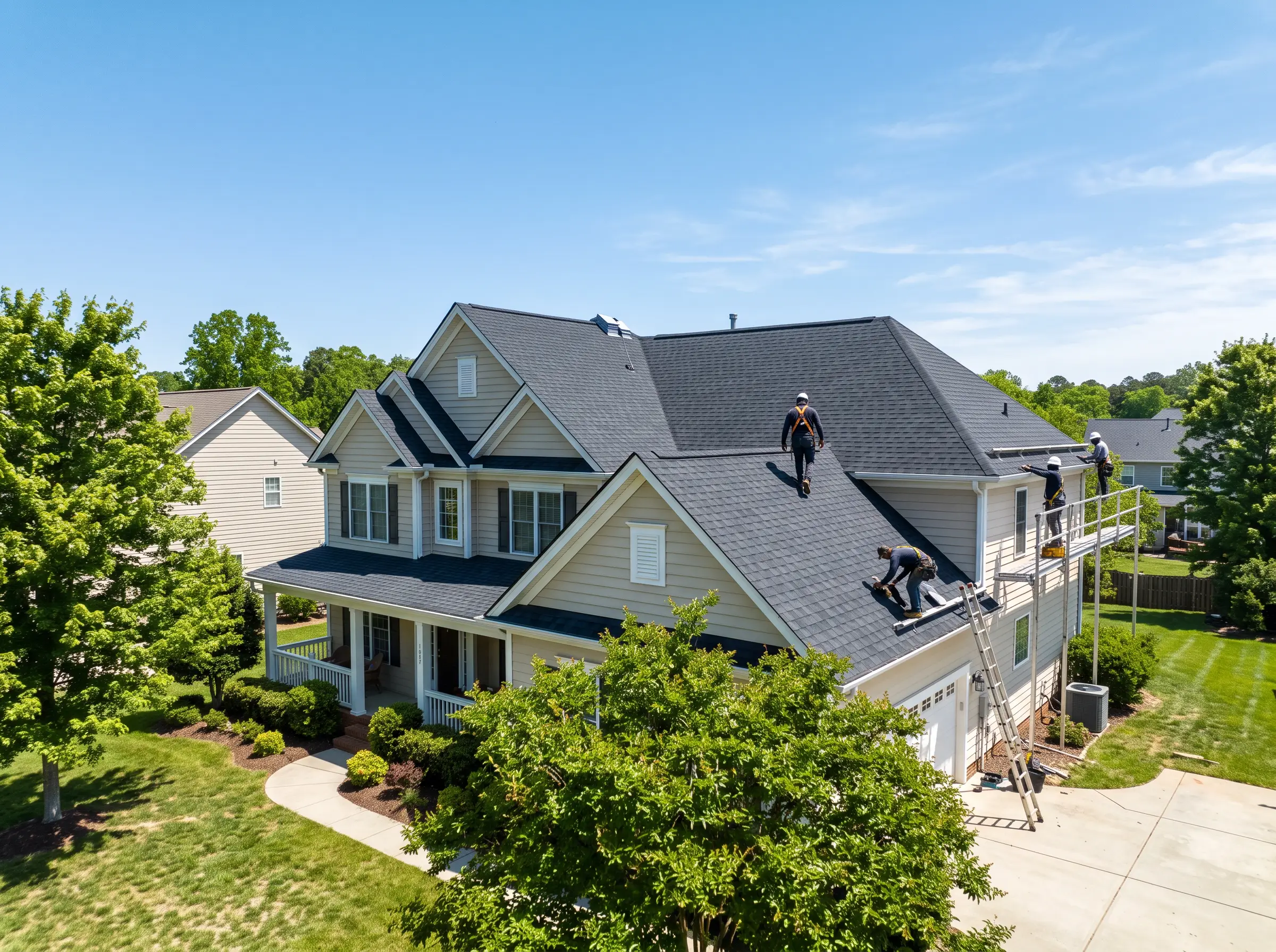 Roof leak repair in progress