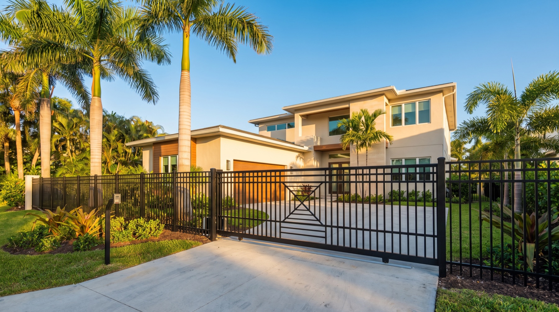 Black sliding driveway gate