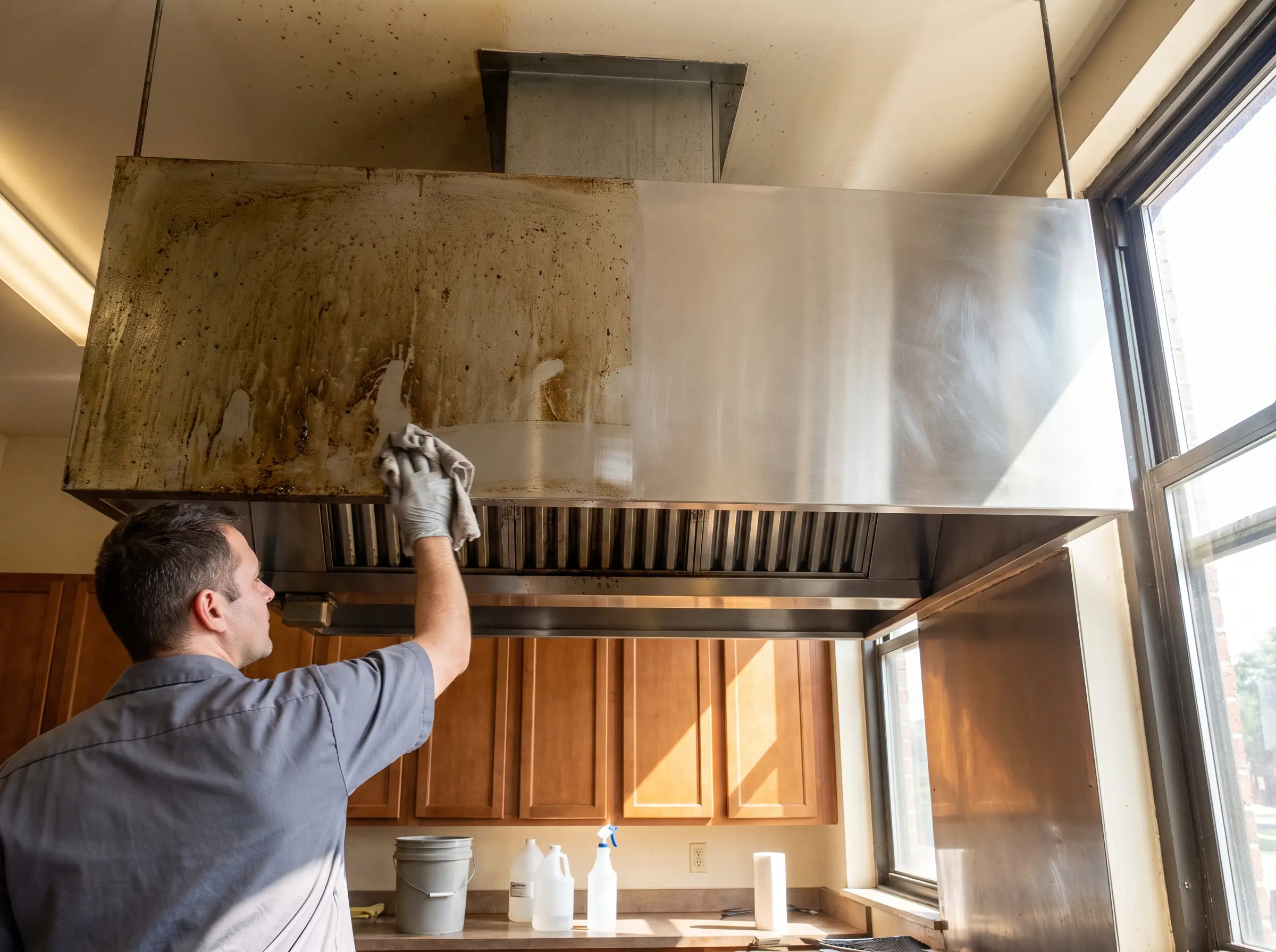 Tech servicing a range hood