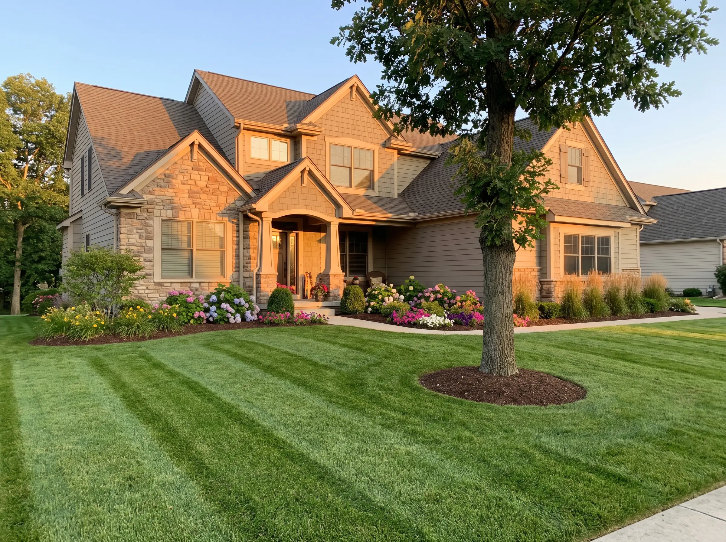 Freshly mowed green lawn
