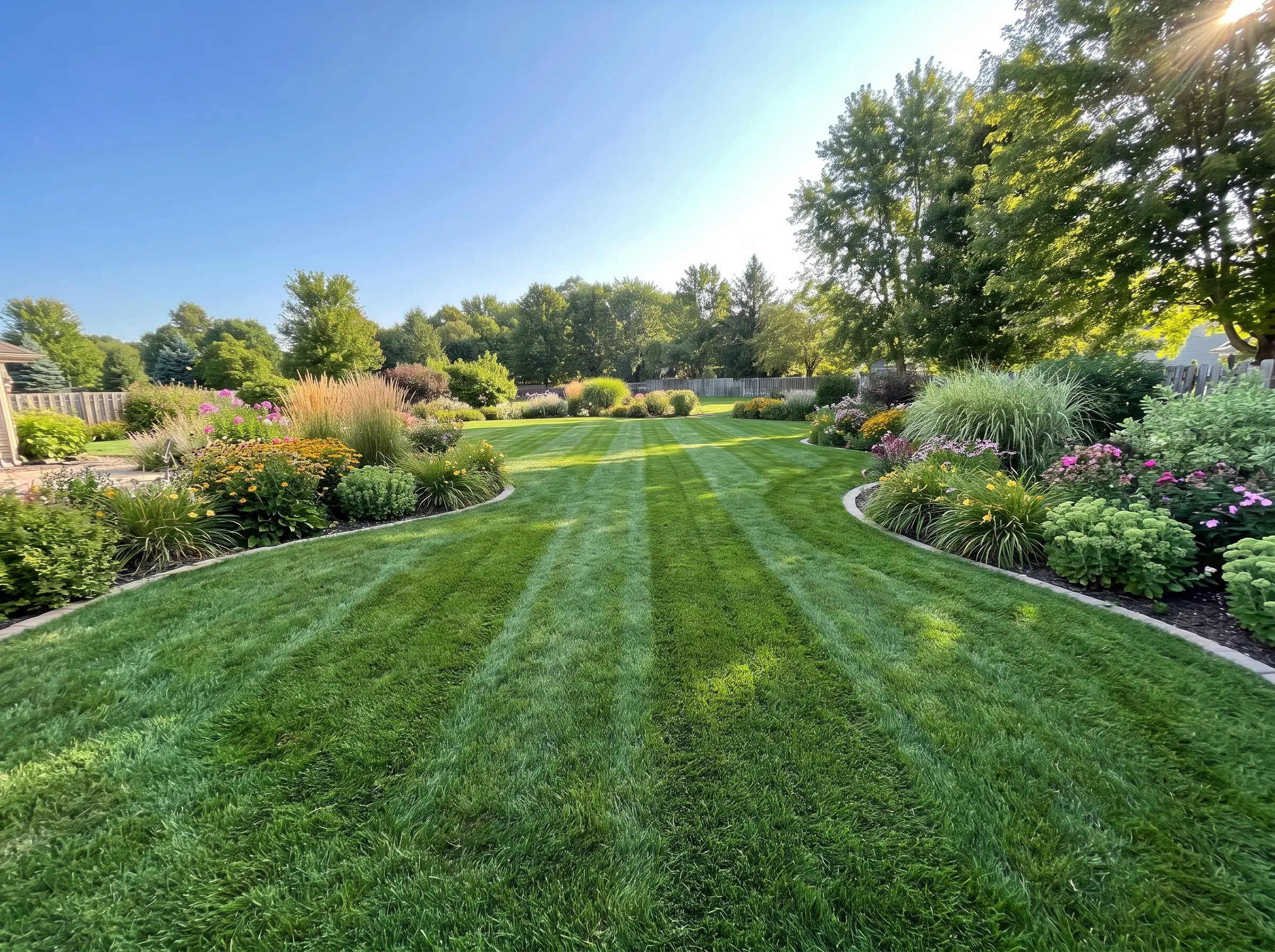 Crew mowing a lawn