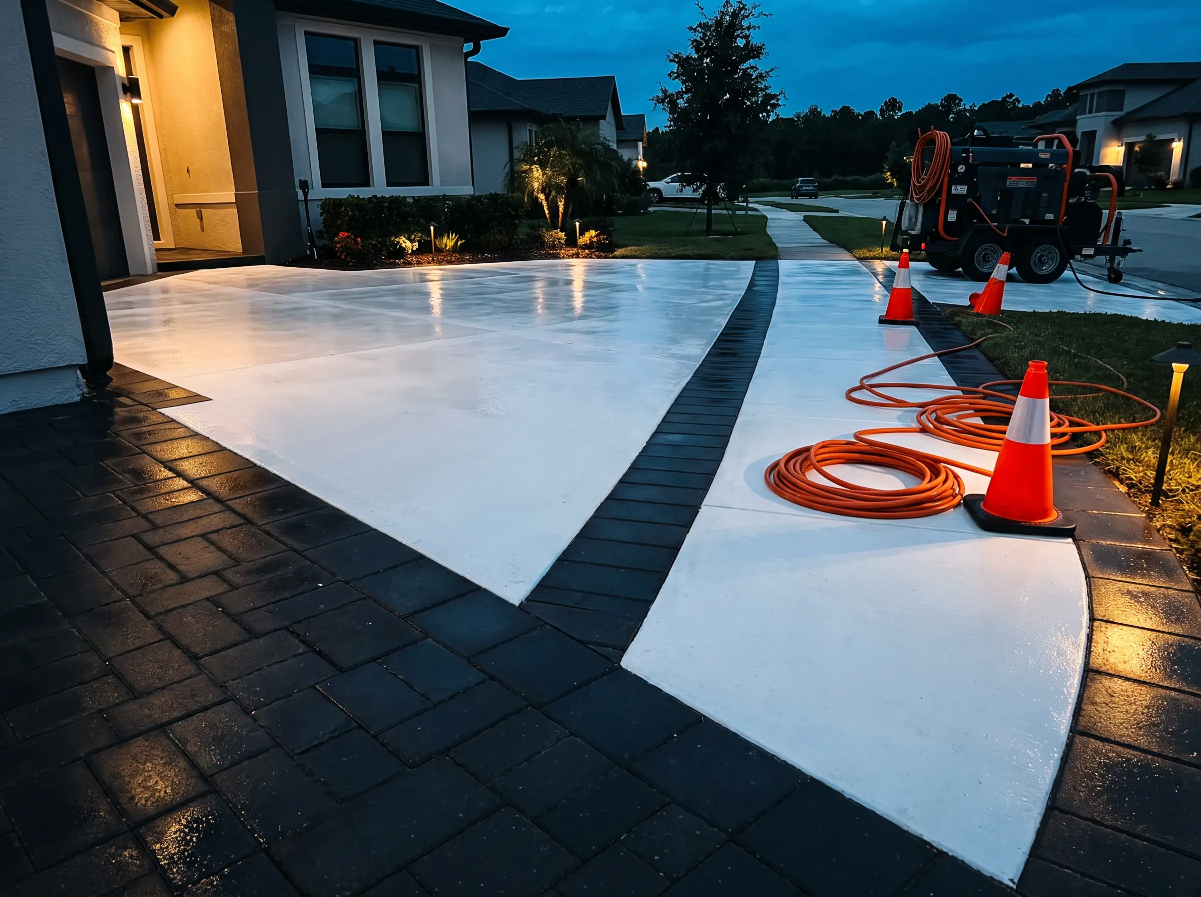 Commercial pressure washing in progress