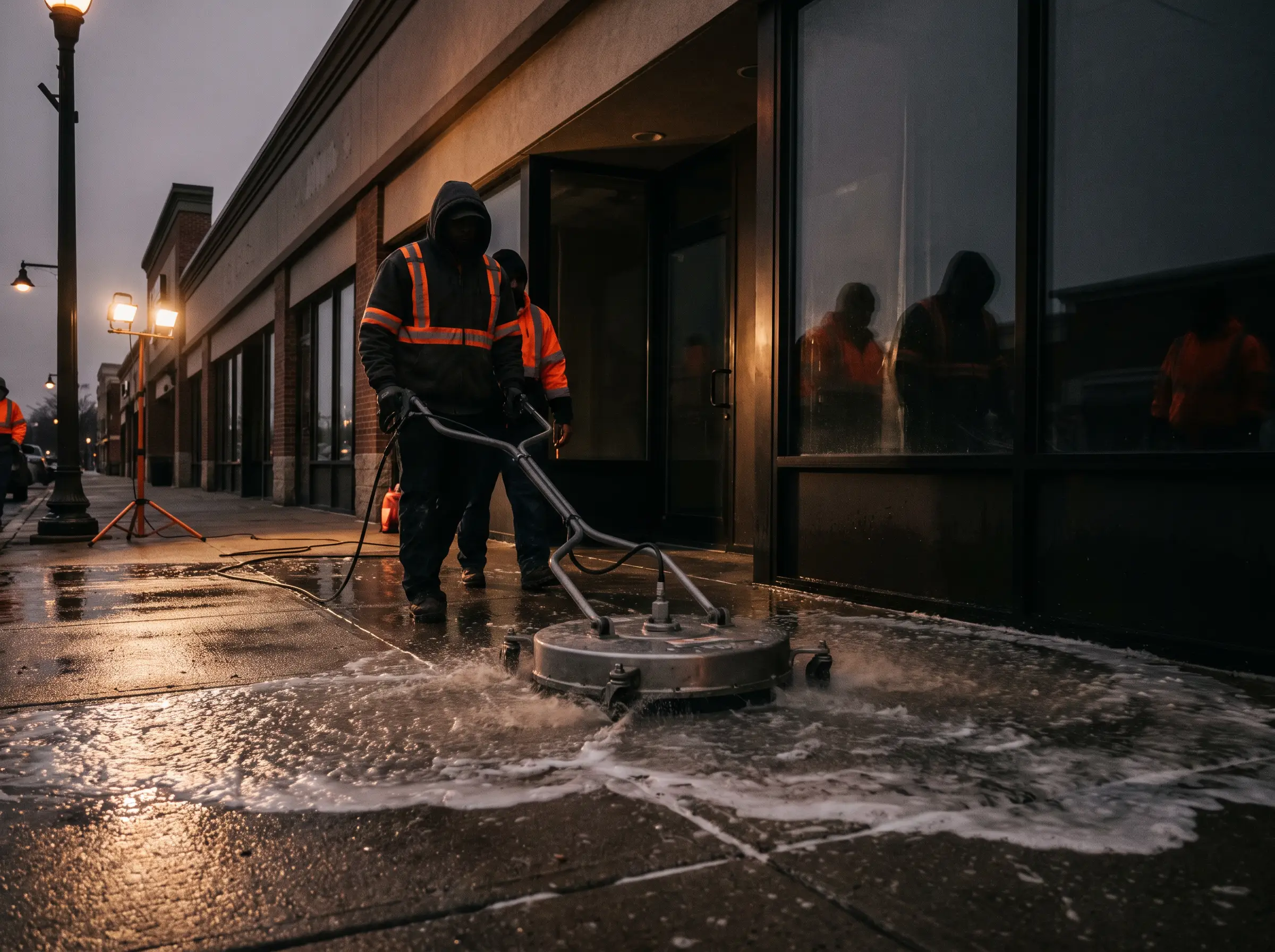 Pressure washing crew on the job