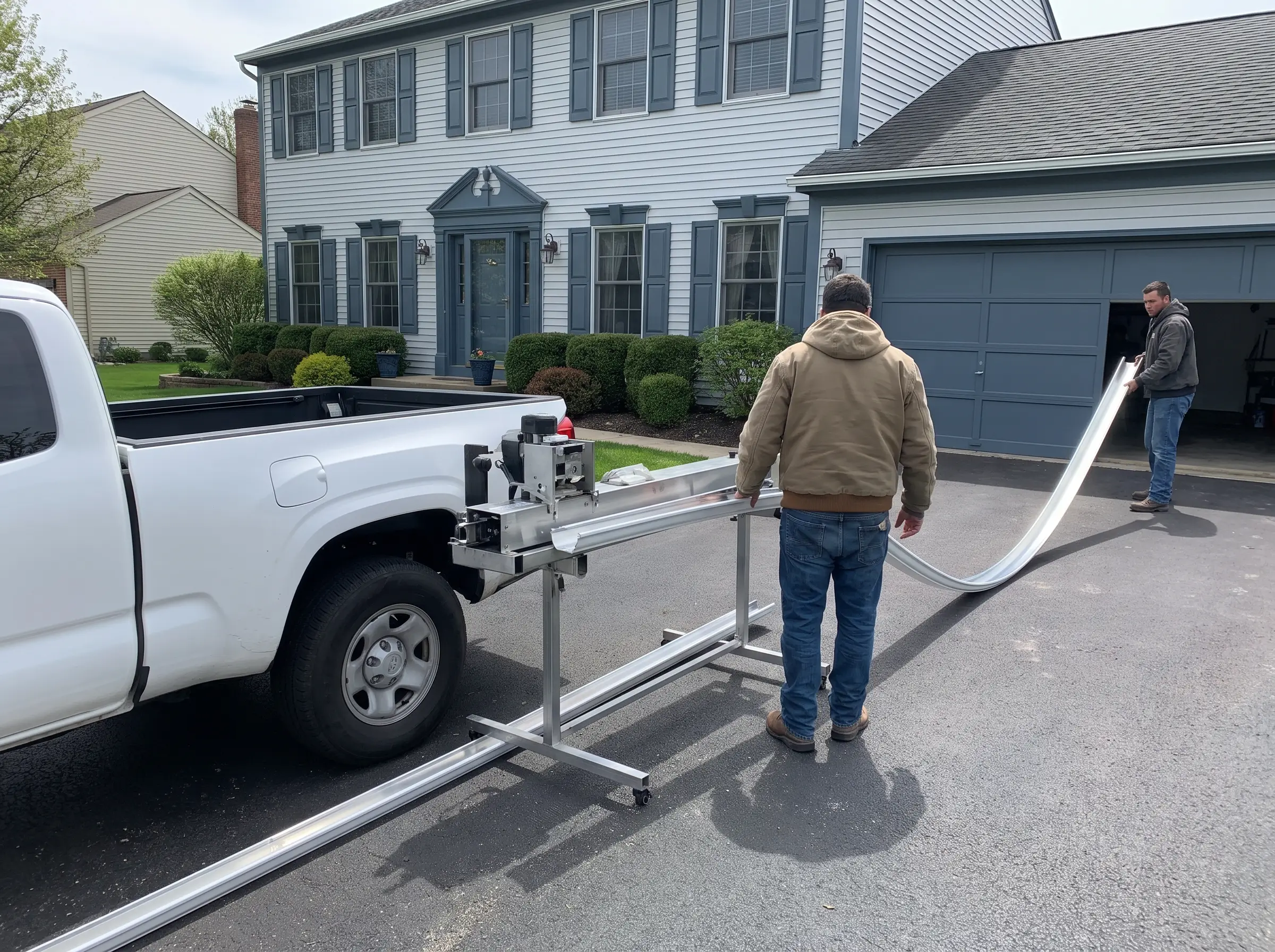 Freshly installed seamless gutters
