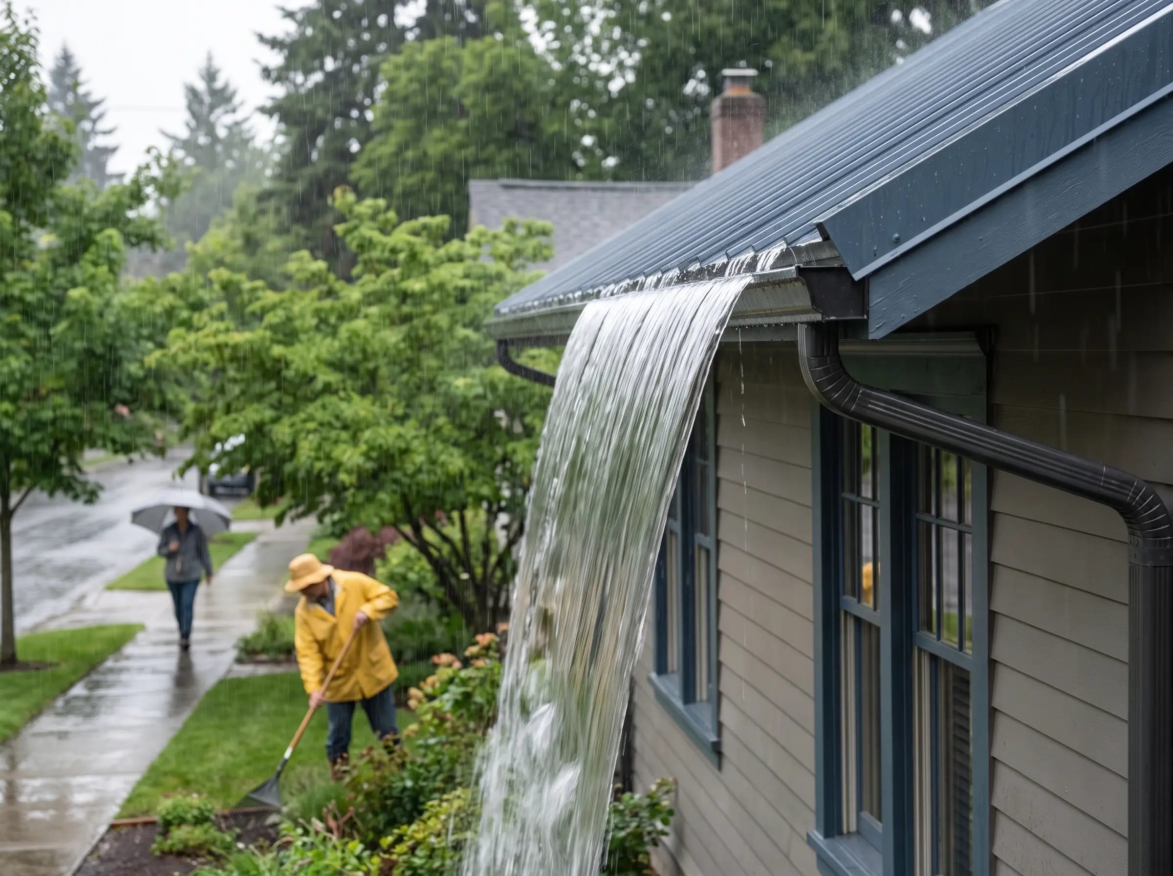 Commercial gutter installation in progress