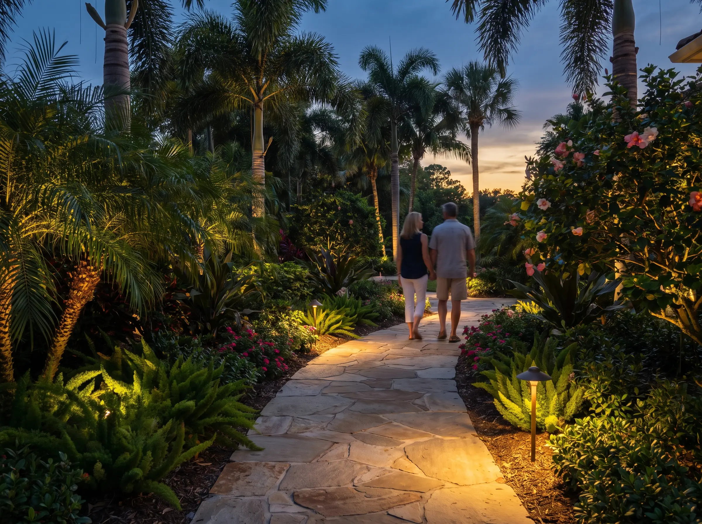 Commercial landscape lighting in progress