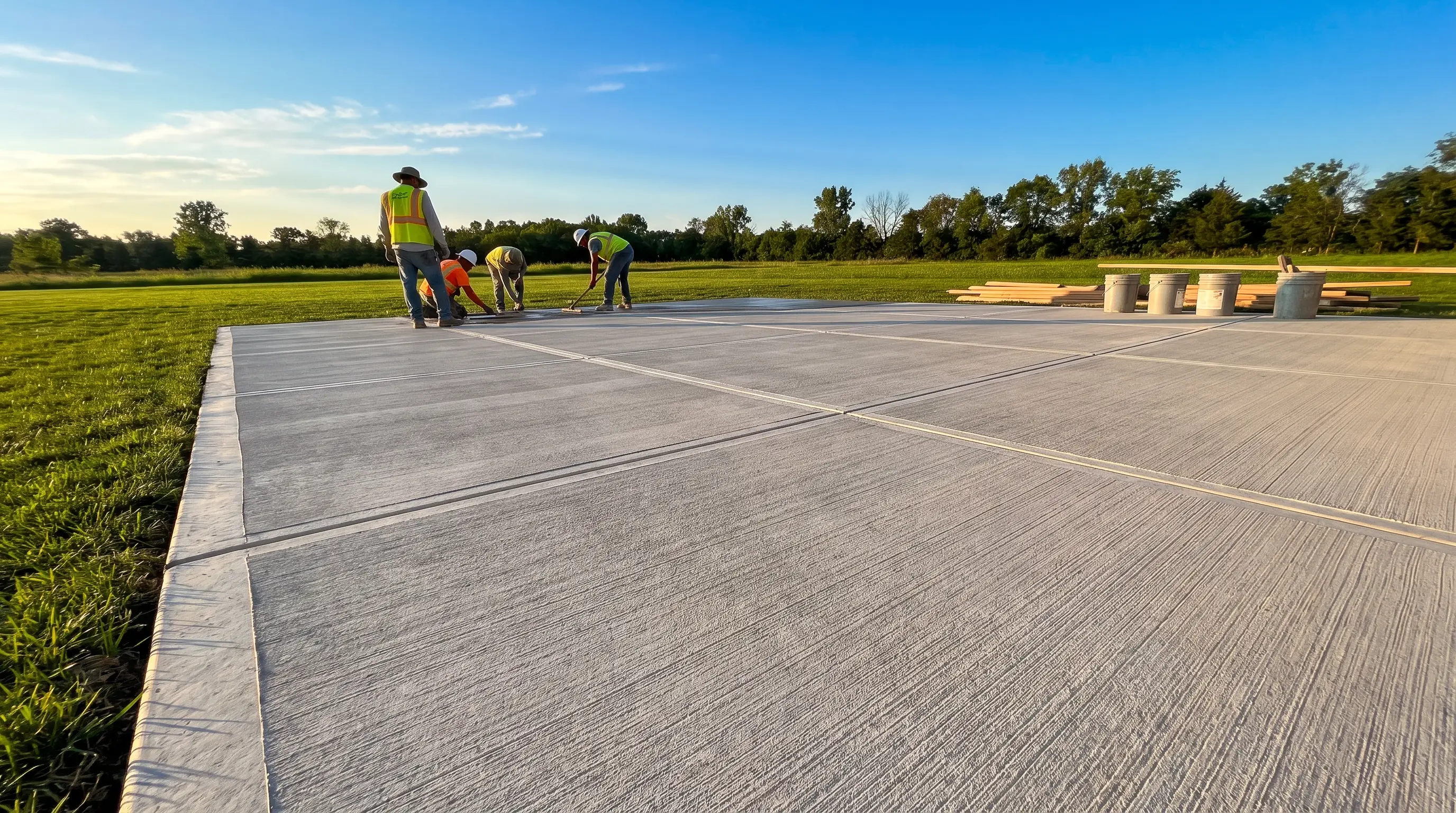 Freshly poured concrete driveway