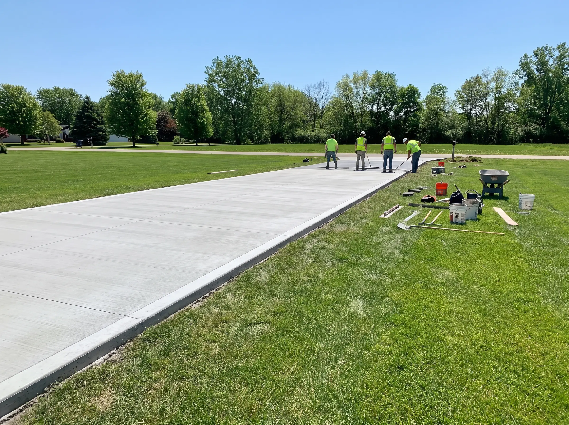 Commercial concrete flatwork being placed