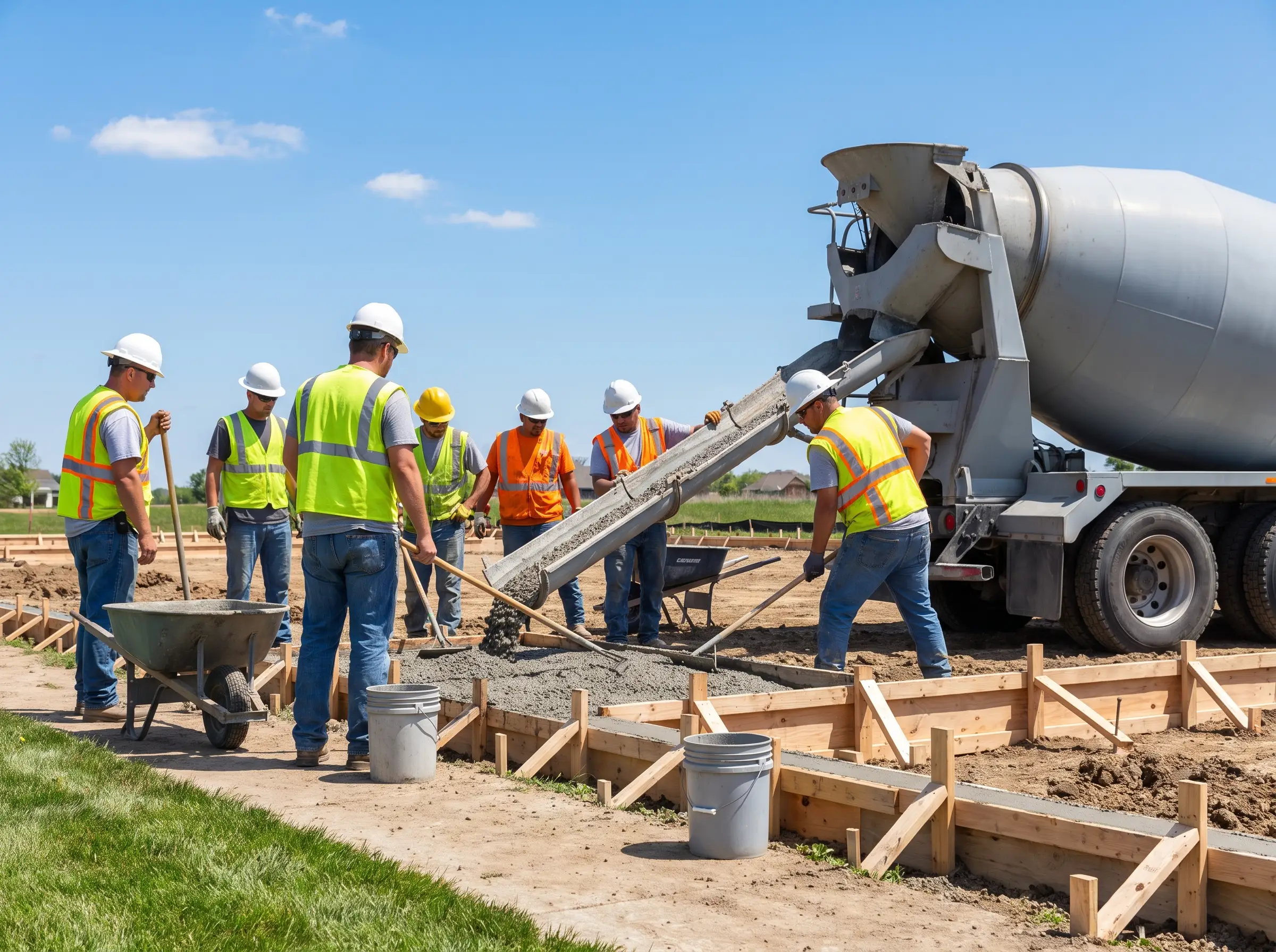 Finishers screeding a fresh slab
