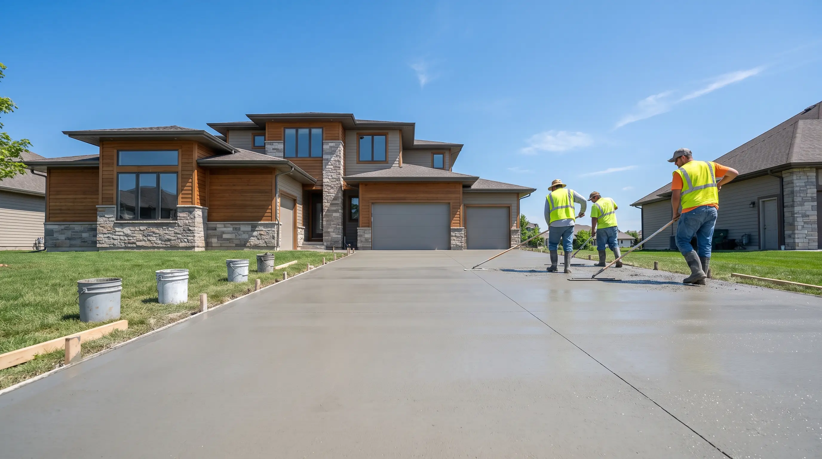 Fresh concrete being placed and finished on a jobsite