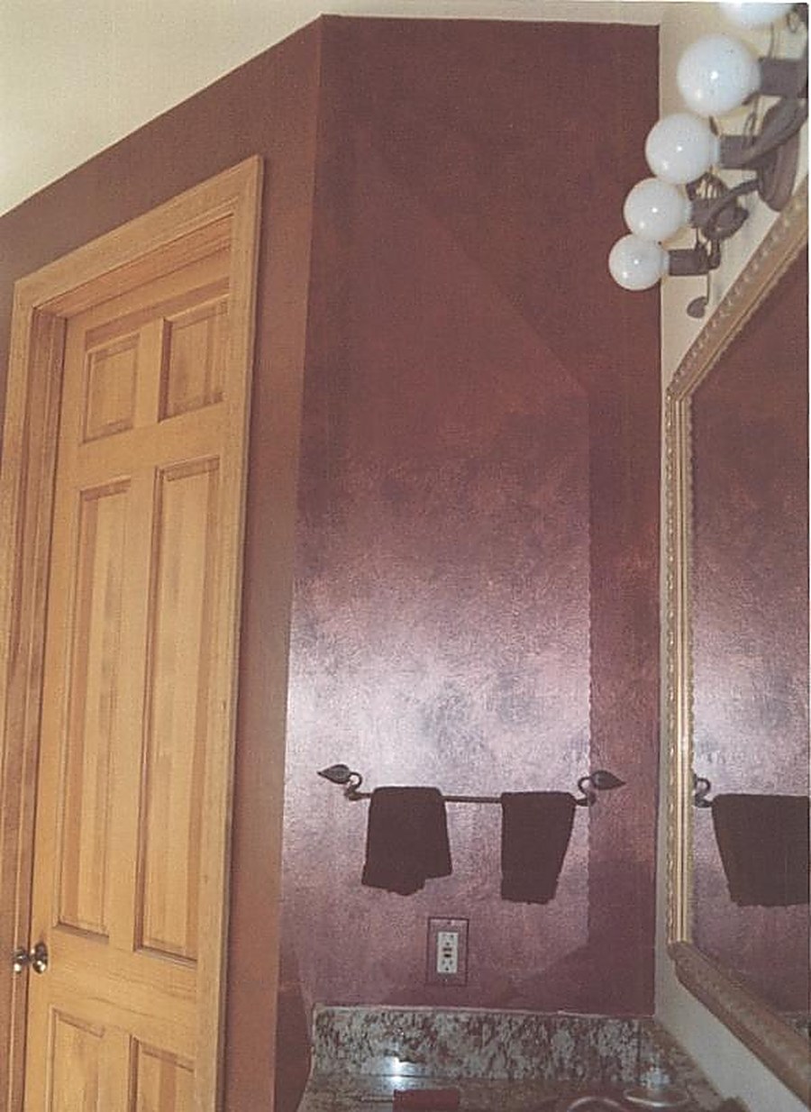 Metallic frottage faux finish bathroom wall by It's Not Wallpaper