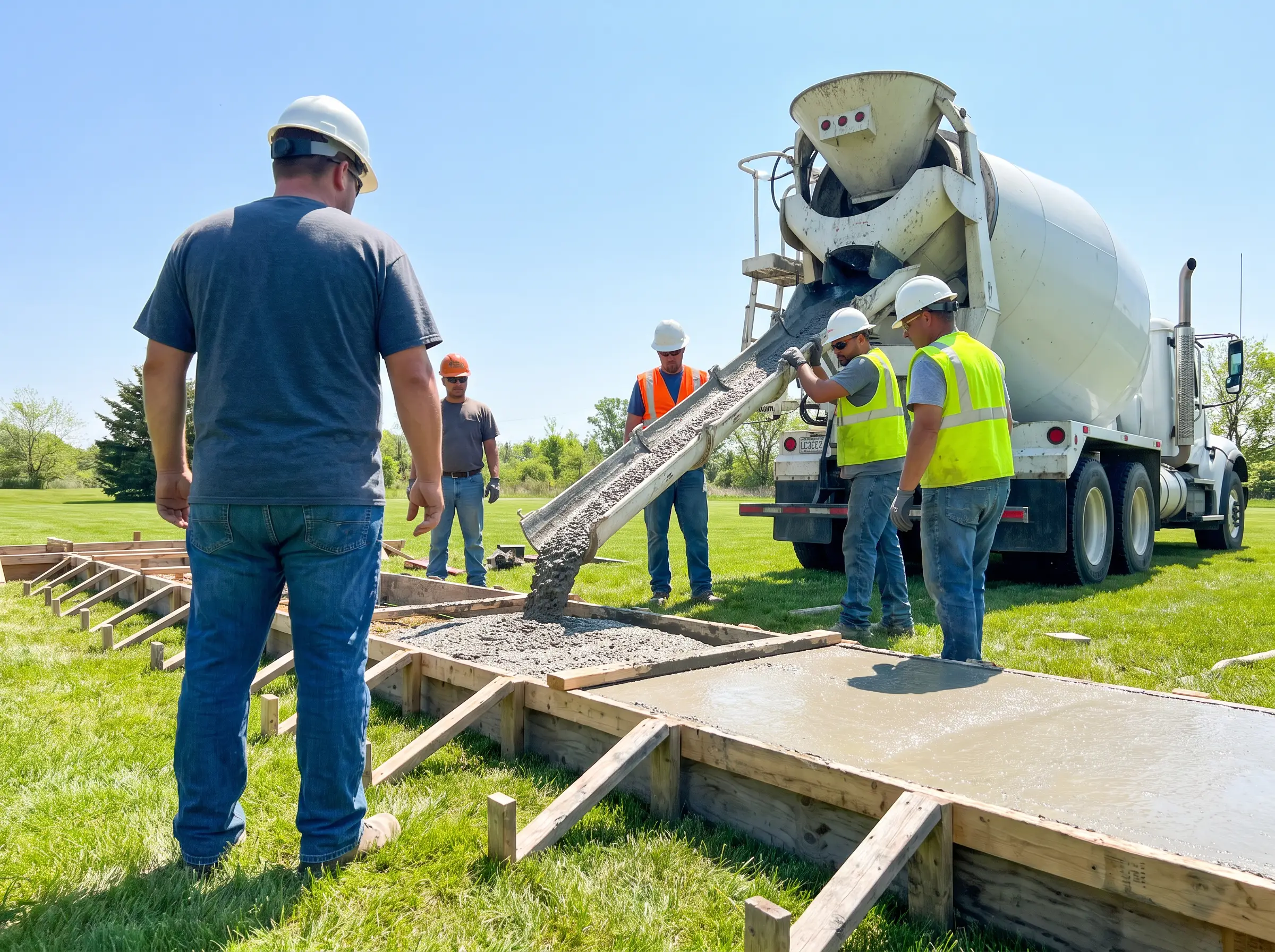 Commercial concrete flatwork being placed