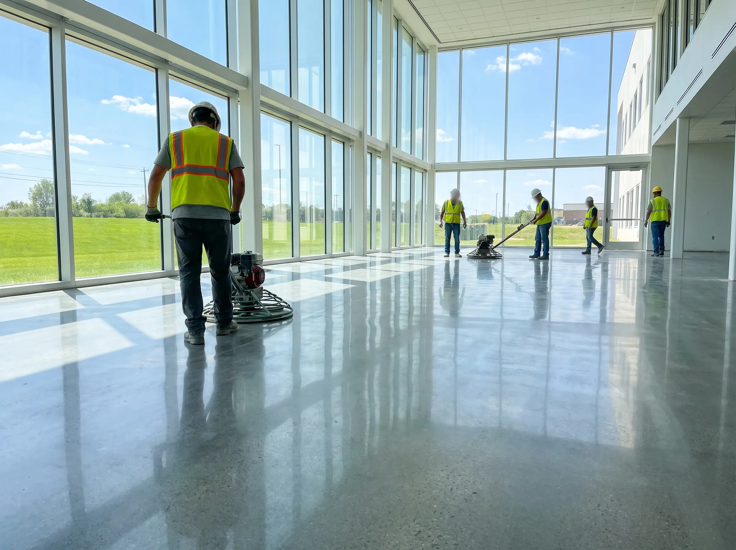 Finishers screeding a fresh slab