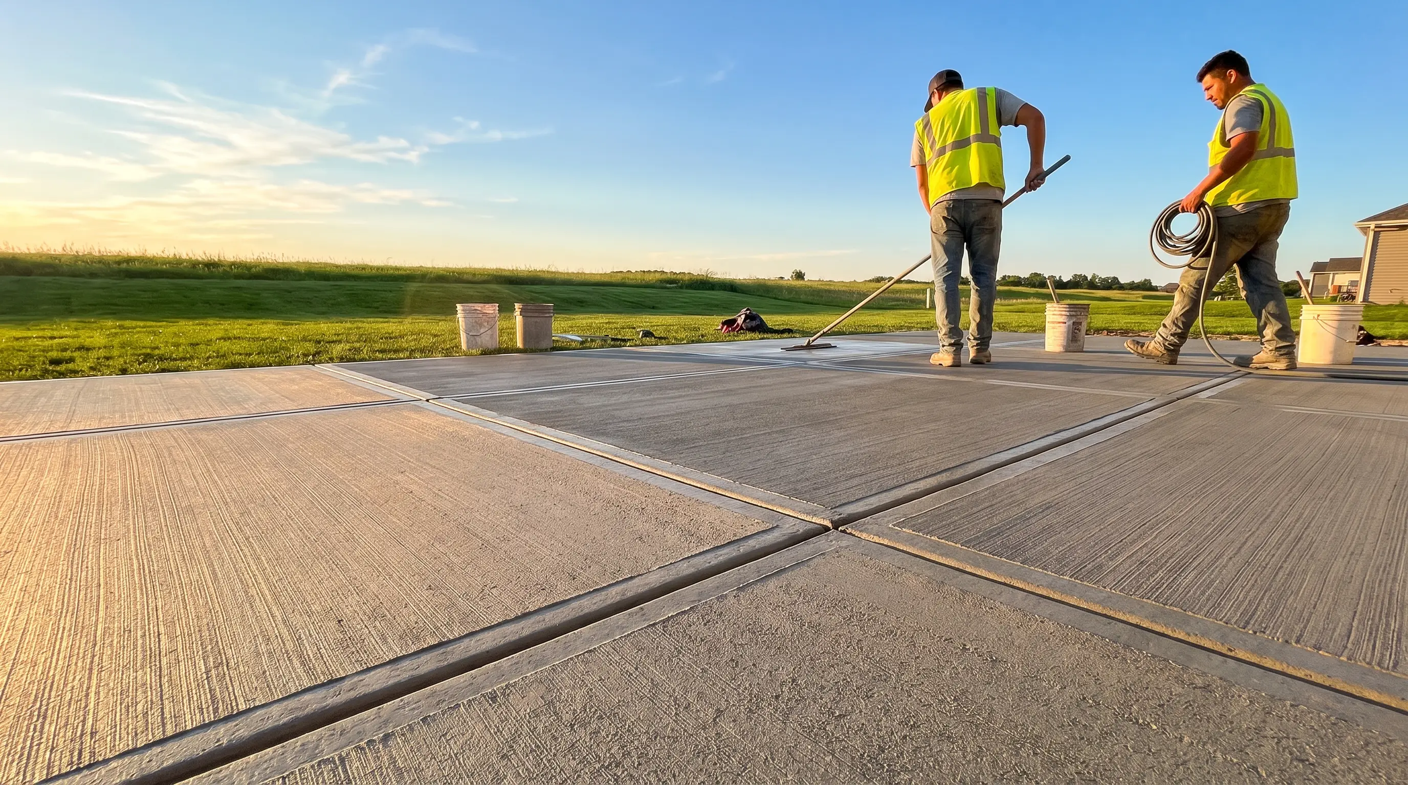 Masonry and concrete crew finishing a jobsite