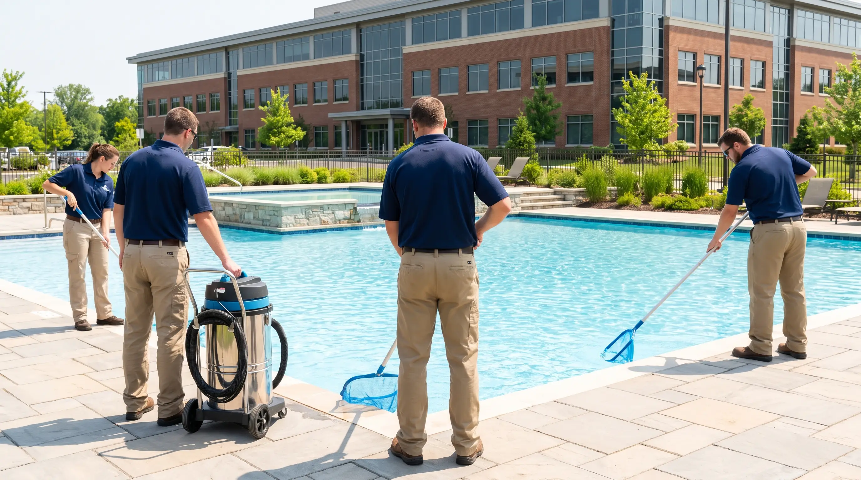 Pool service crew on the job