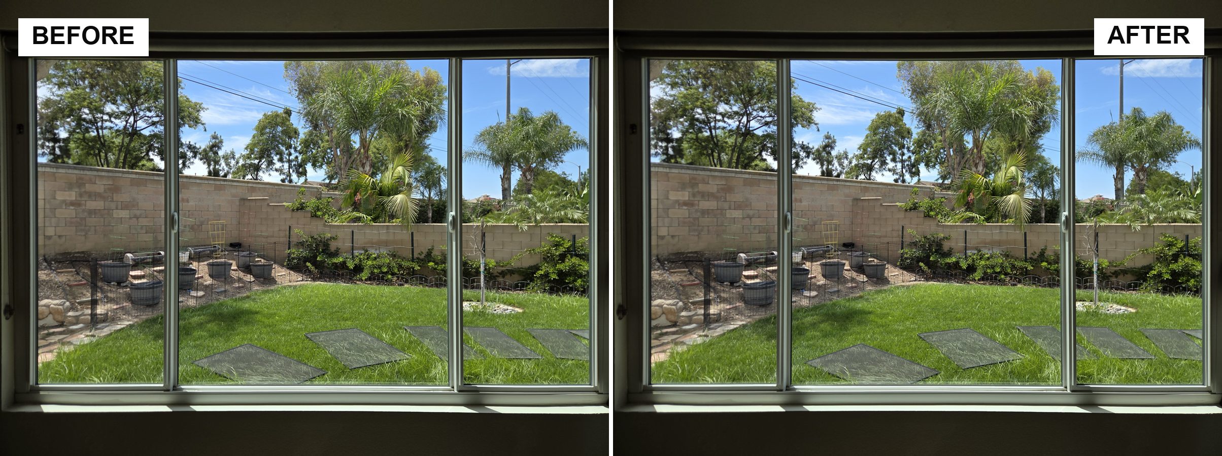 Residential sliding glass door cleaning, before and after