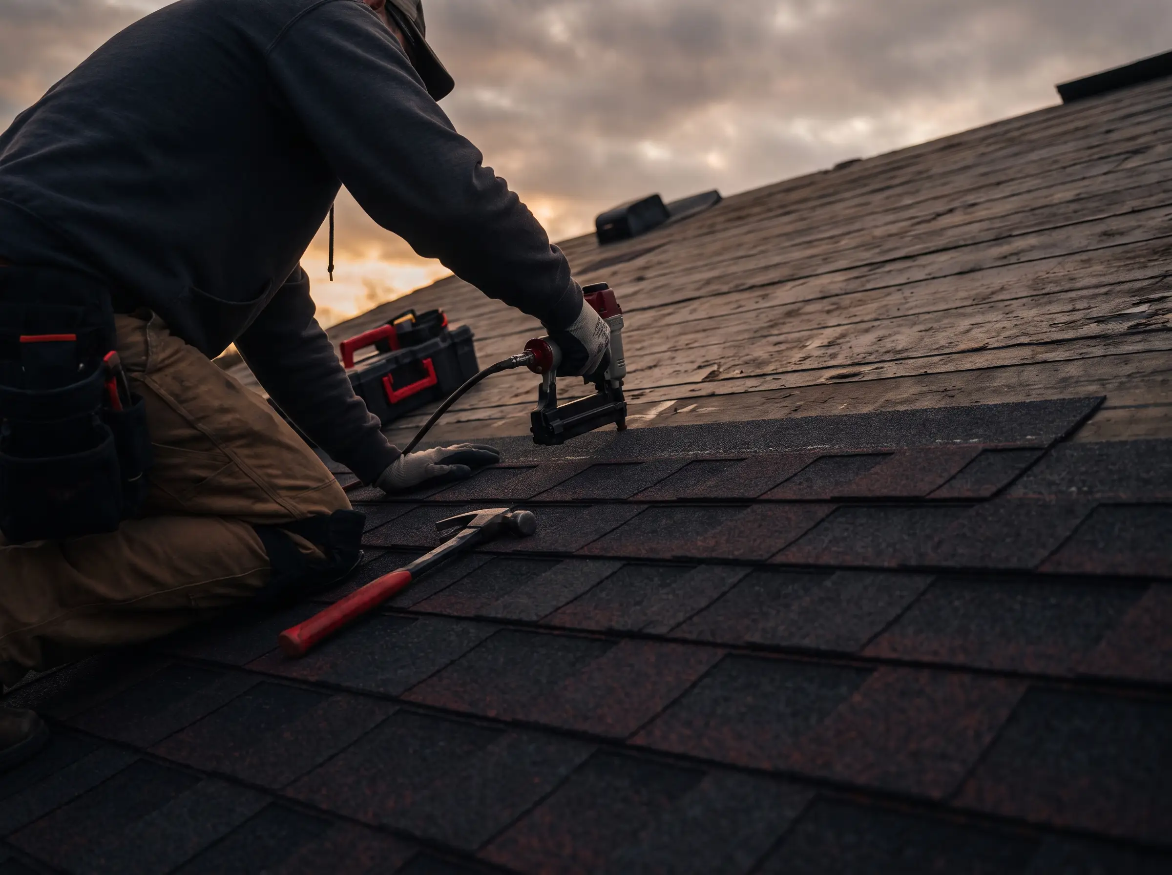 Commercial gutter installation in progress